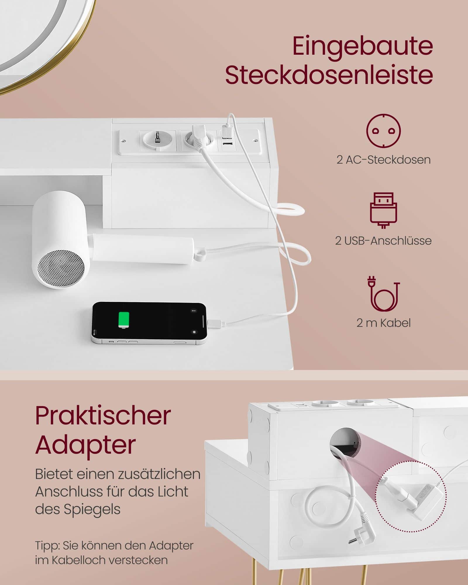 Schminktisch mit Hocker und Beleuchtung 40 x 100 x 134,8 cm Schminktisch mit Hocker und Beleuchtung 40 x 100 x 134,8 cm