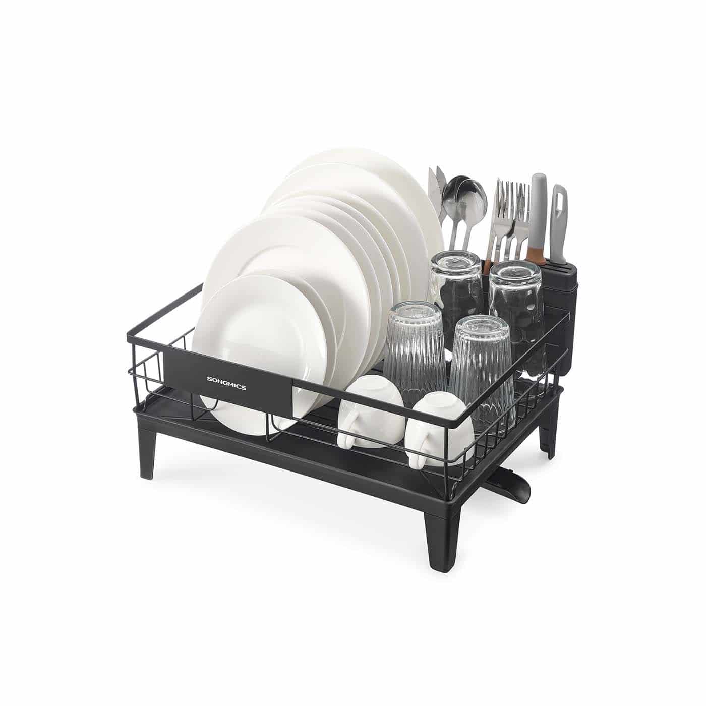 Geschirr-Abtropfgestell mit Auffangschale und Besteckhalter tintenschwarz Geschirr-Abtropfgestell mit Auffangschale und Besteckhalter tintenschwarz