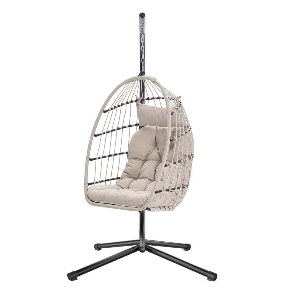 Schaukelstuhl mit Gestell, klappbarer Korbsessel höhenverstellbar, Hängeschaukel für Garten Balkon Schaukelstuhl mit Gestell, klappbarer Korbsessel höhenverstellbar, Hängeschaukel für Garten Balkon