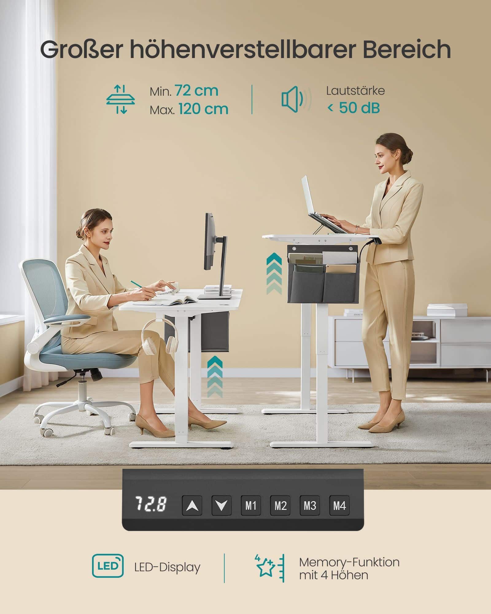 Höhenverstellbarer Schreibtisch elektrisch 60 x 140 x (72-120) cm