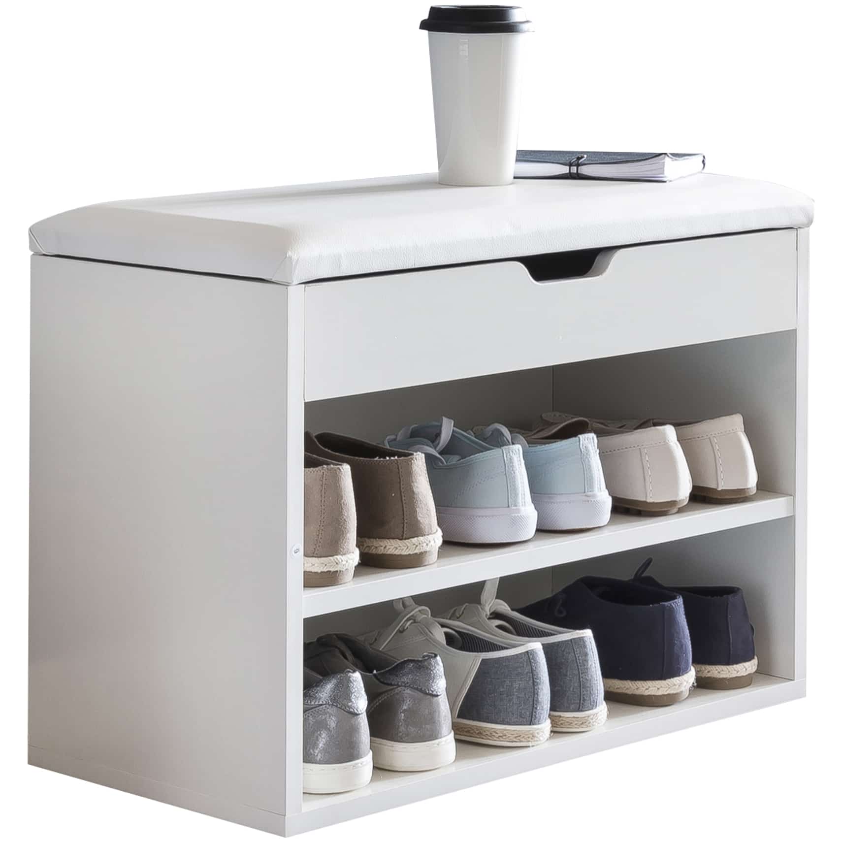 45755-WOHNLING-Schuhbank-SOFIA-mit-Sitzflaeche-Weiss-Garderoben-Bank-Holz-60-x-40-x-30-cm-Holzbank-klein-gepolstert-Sitzbank-schmal-Flur-mit-Stauraum-Truhenbank-Schuhtruhe-Flurmoeb Schuhbank mit Sitzfläche Weiß Garderoben-Bank Holz 60 x 40 x 30 cm