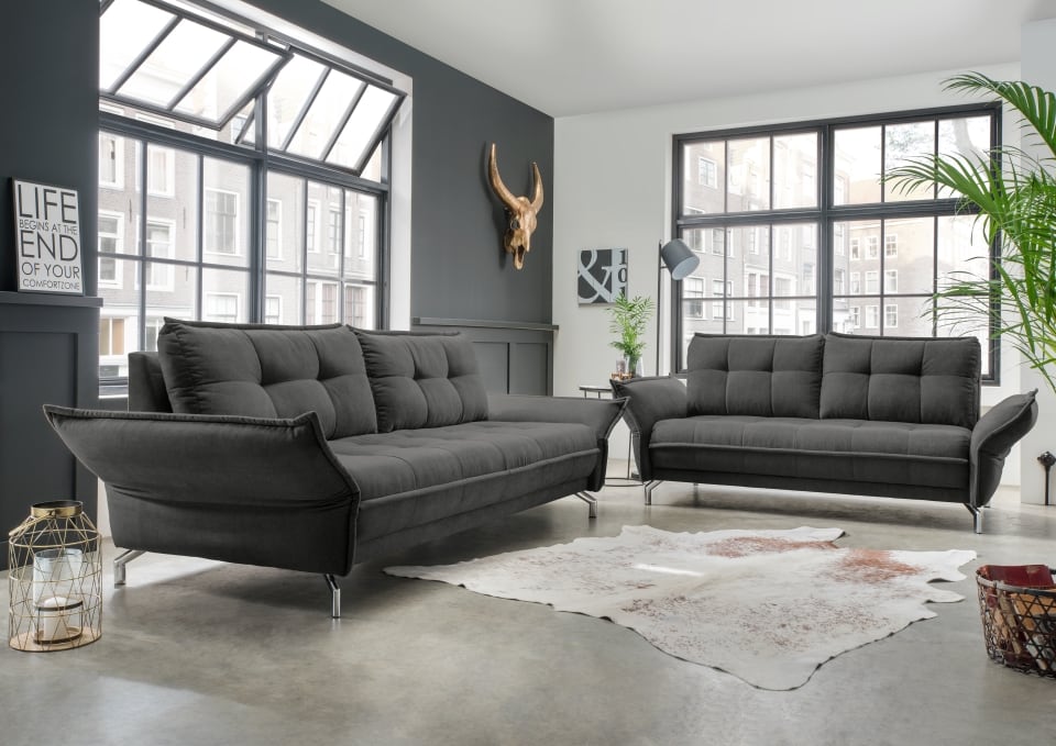 Nanini-3AF-2AF-3609-Fkt Komfort in Anthrazit: Nanini Sofa Set mit verstellbaren Armlehnen