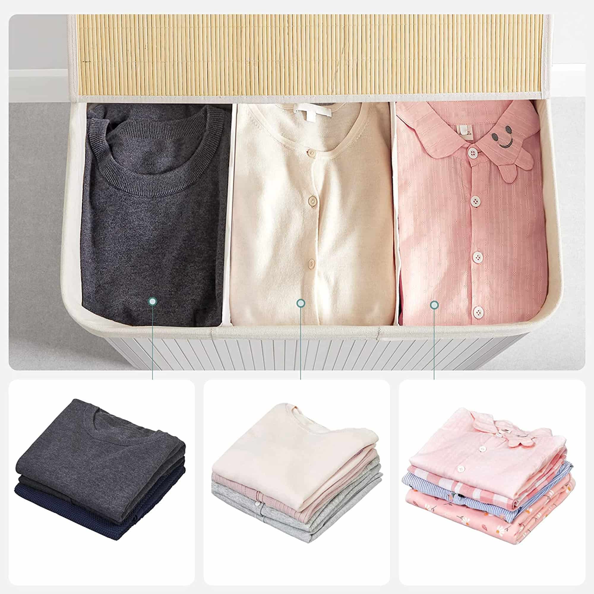 Wäschekorb mit 3 Fächern Naturfarbe-LCB091W01 Wäschekorb mit 3 Fächern Naturfarbe-LCB091W01