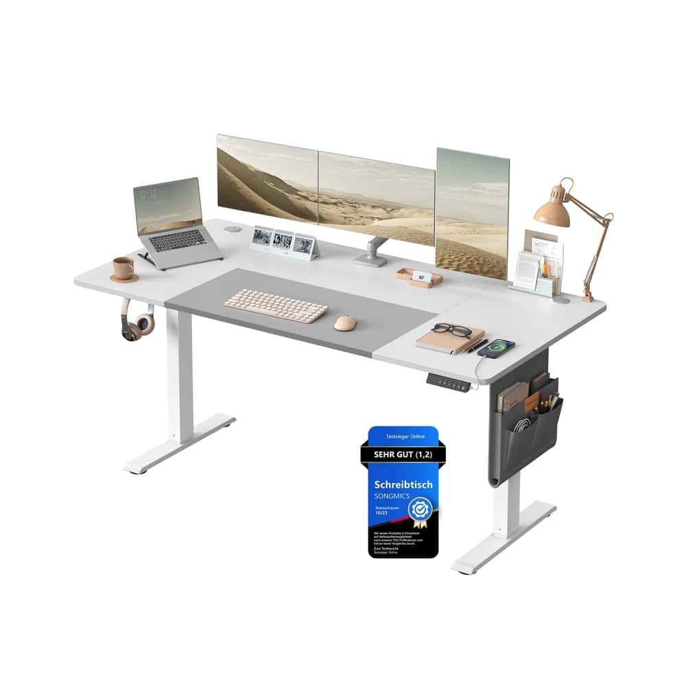 Höhenverstellbarer Schreibtisch elektrisch basisweiß-taubengrau