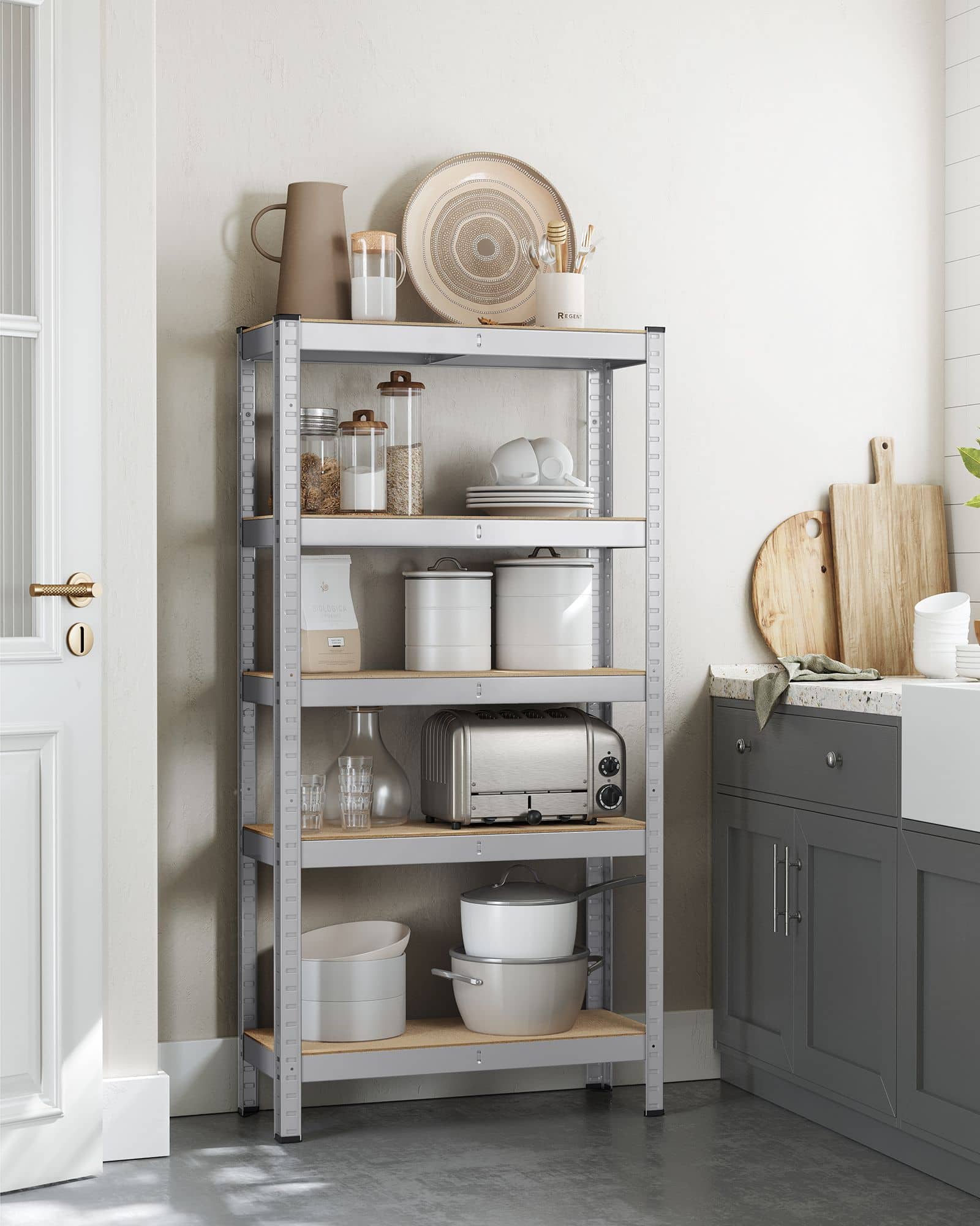 Schwerlastregal mit Stahlgestell silbern-GLR030E02 Schwerlastregal mit Stahlgestell silbern-GLR030E02