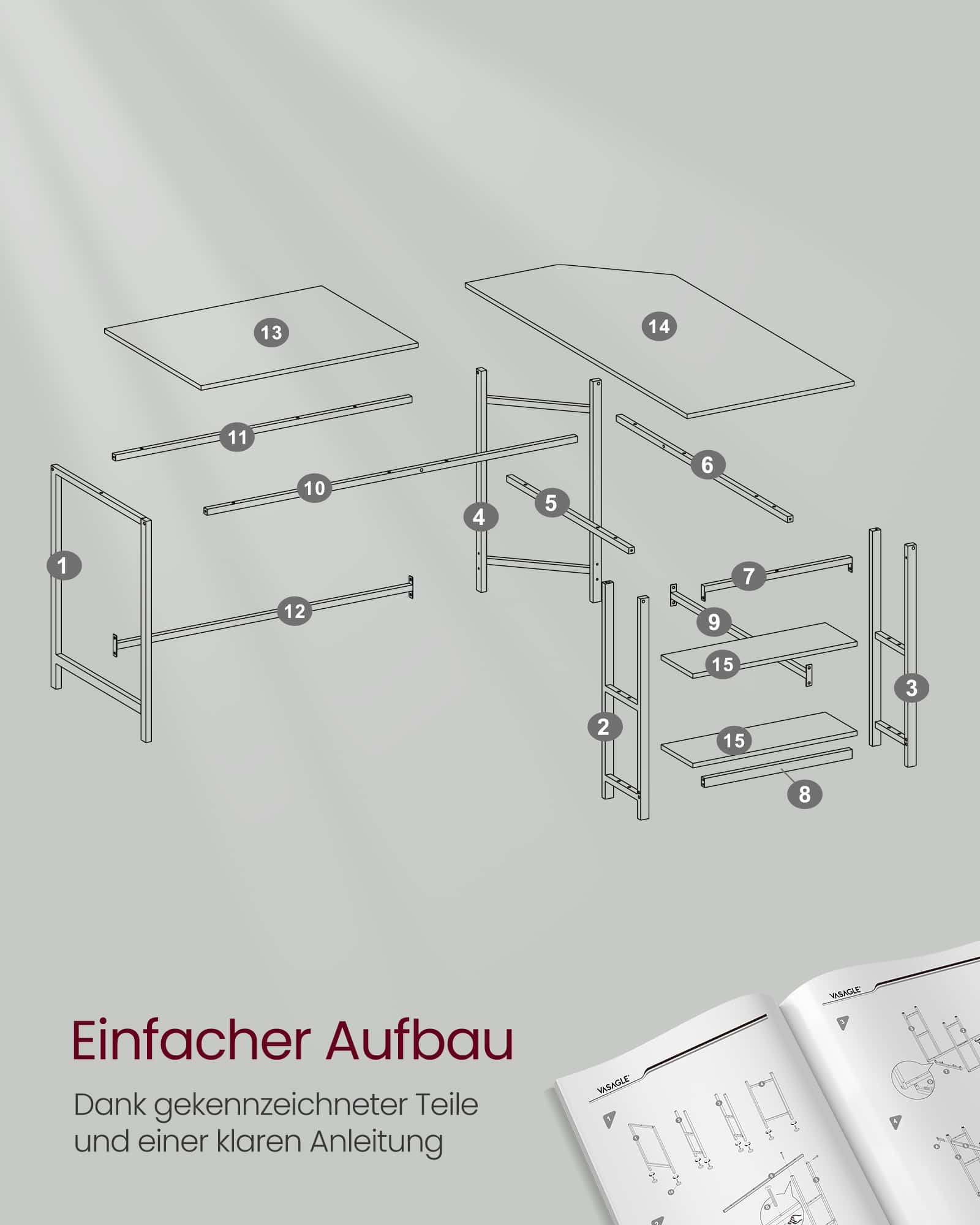 L-förmiger Computertisch einfacher Aufbau ahornweiß