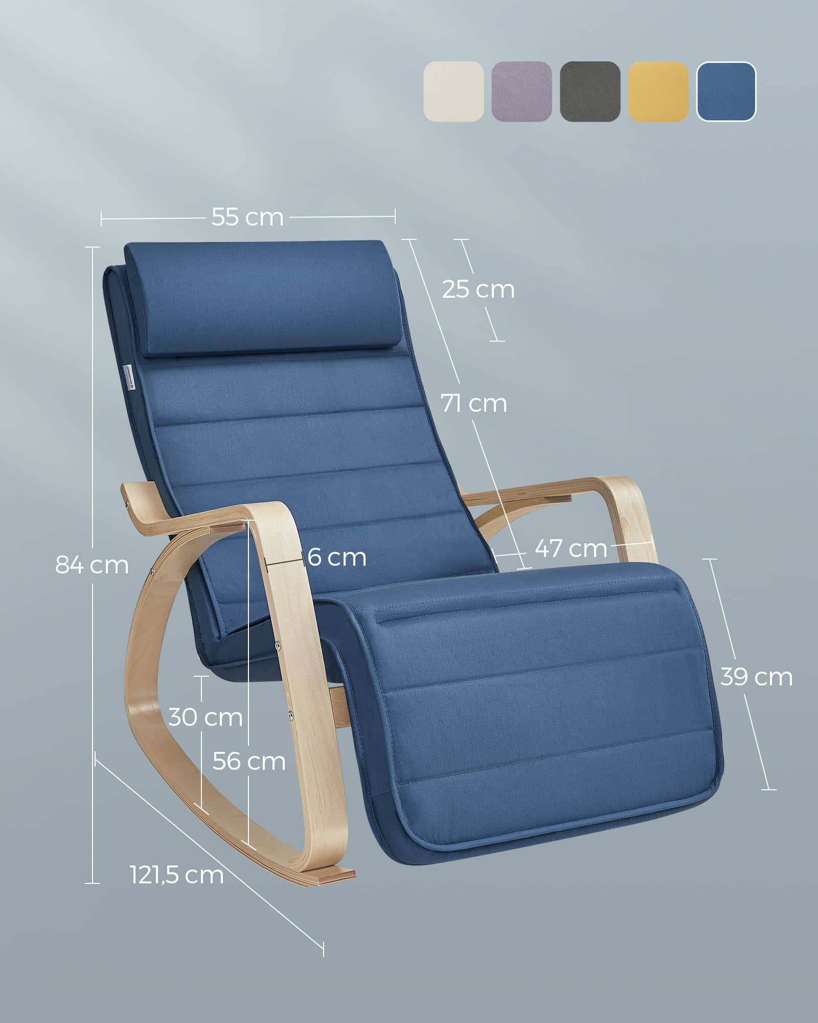 Schaukelstuhl mit Armlehnen aus Birkenholz mitternachtsblau-naturfarben-LYY010Q01 Schaukelstuhl mit Armlehnen aus Birkenholz mitternachtsblau-naturfarben-LYY010Q01