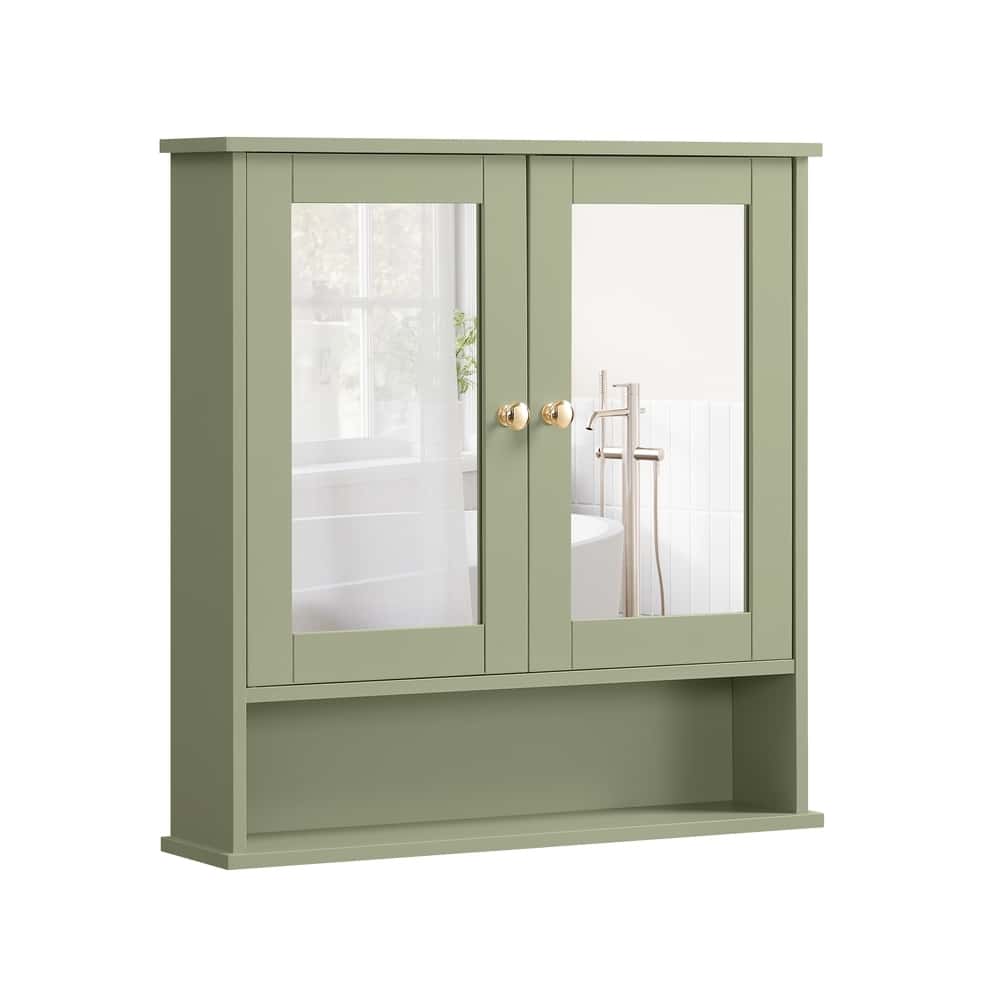 Spiegelschrank mit 2 Spiegeltüren und offenem Fach Wandmontage salbeigrün