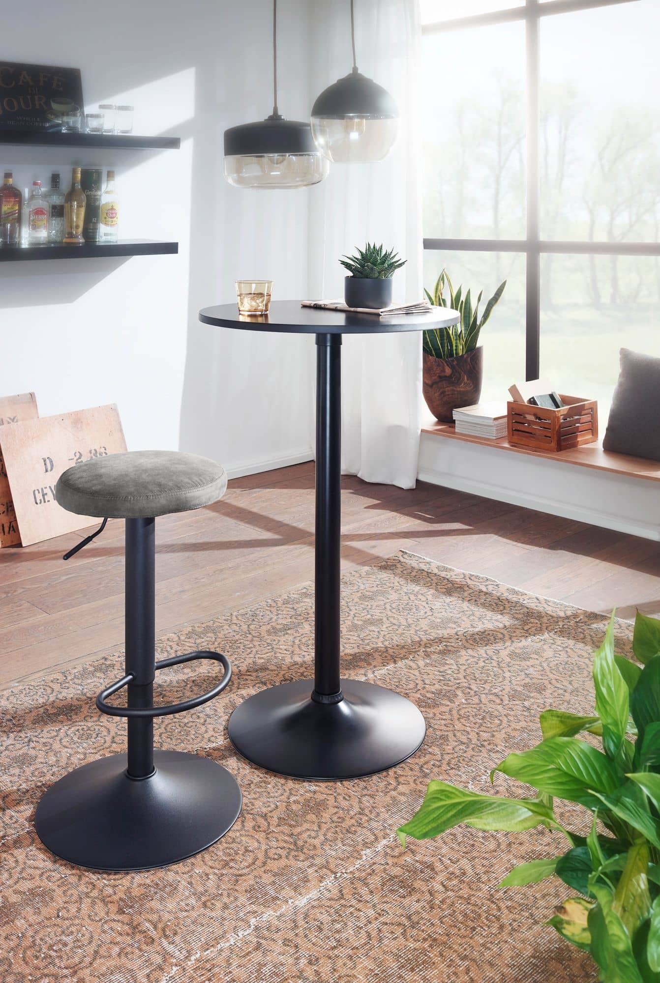 56593-WOHNLING-Barhocker-Grau-Wildlederoptik-Hocker-ohne-Lehne-Kuechenhocker-Stoff-Metall-100kg-Design-Barstuhl-Tresenhocker-drehbar-Bistrohocker-WL6-194-WL6-194_5 "Luxuriöser Barhocker: Modernes Interieur mit Komfort