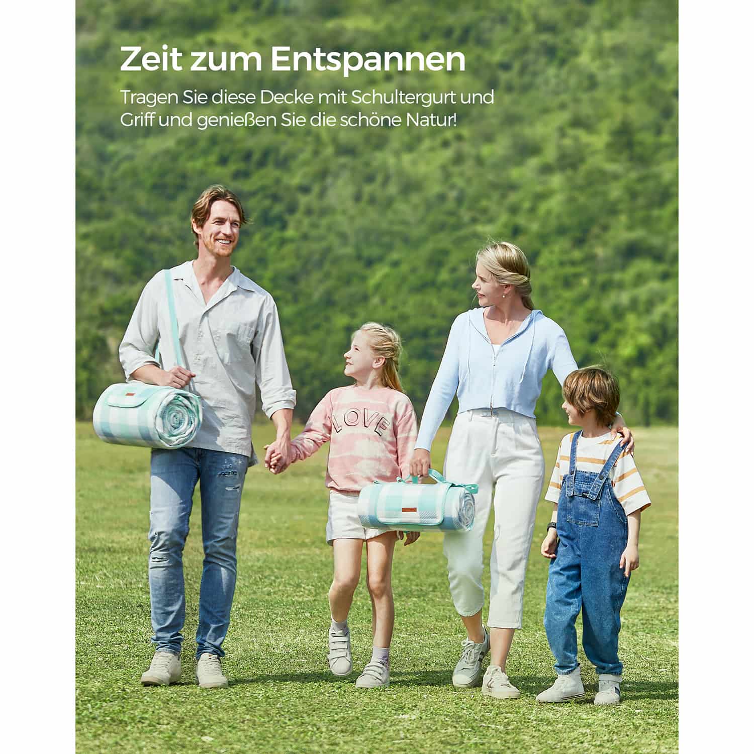 Picknickdecke 300 x 200 cm wasserdicht grün-weiß-GCM012W03 Picknickdecke 300 x 200 cm wasserdicht grün-weiß-GCM012W03