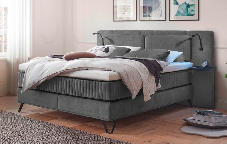 Milazzo_Aphrodite_allgemein_Graphite Modernes Flair: Das ED Exciting Design Milazzo Boxspringbett in Aphrodite Graphite – 9-Zonen-Tonnentaschenfederkern und Wireless Charging für zeitgemäßen Schlafkomfort
