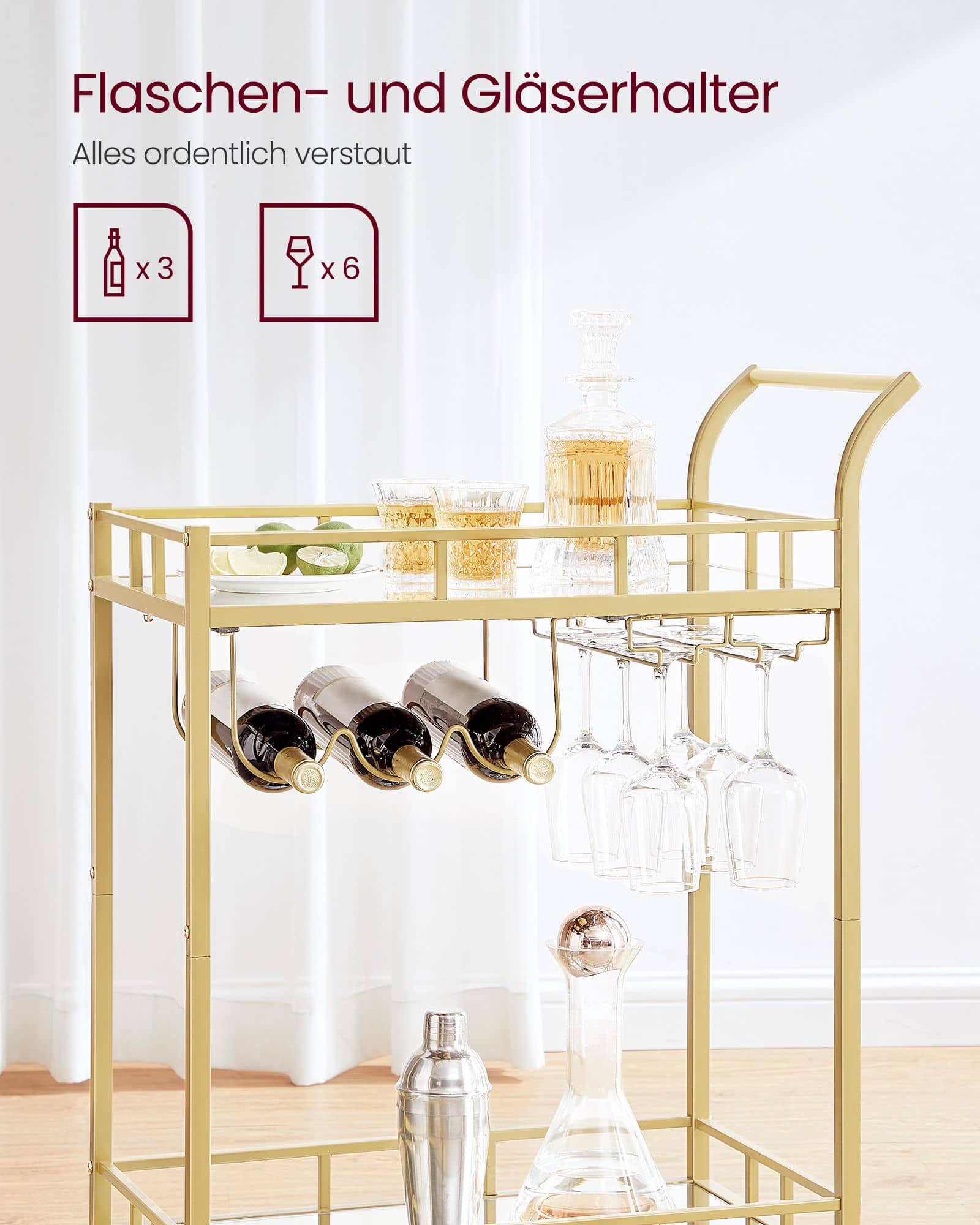Servierwagen 2 verspiegelte Glasablagen goldfarben Servierwagen 2 verspiegelte Glasablagen goldfarben