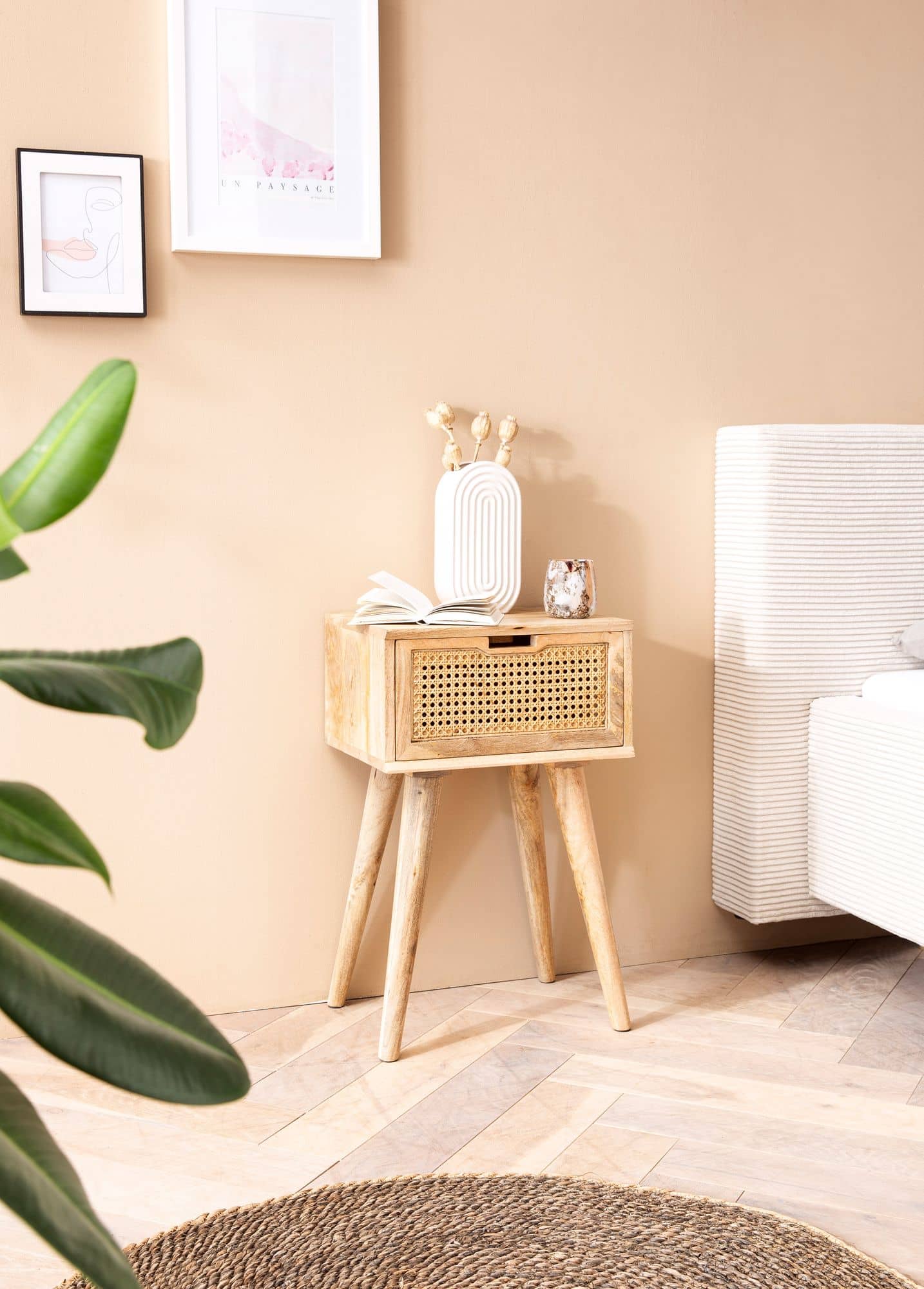 Nachtkonsole Mango Massivholz / Rattan 40x60x30 cm Nachttisch Braun Nachtkonsole Mango Massivholz / Rattan 40x60x30 cm Nachttisch Braun