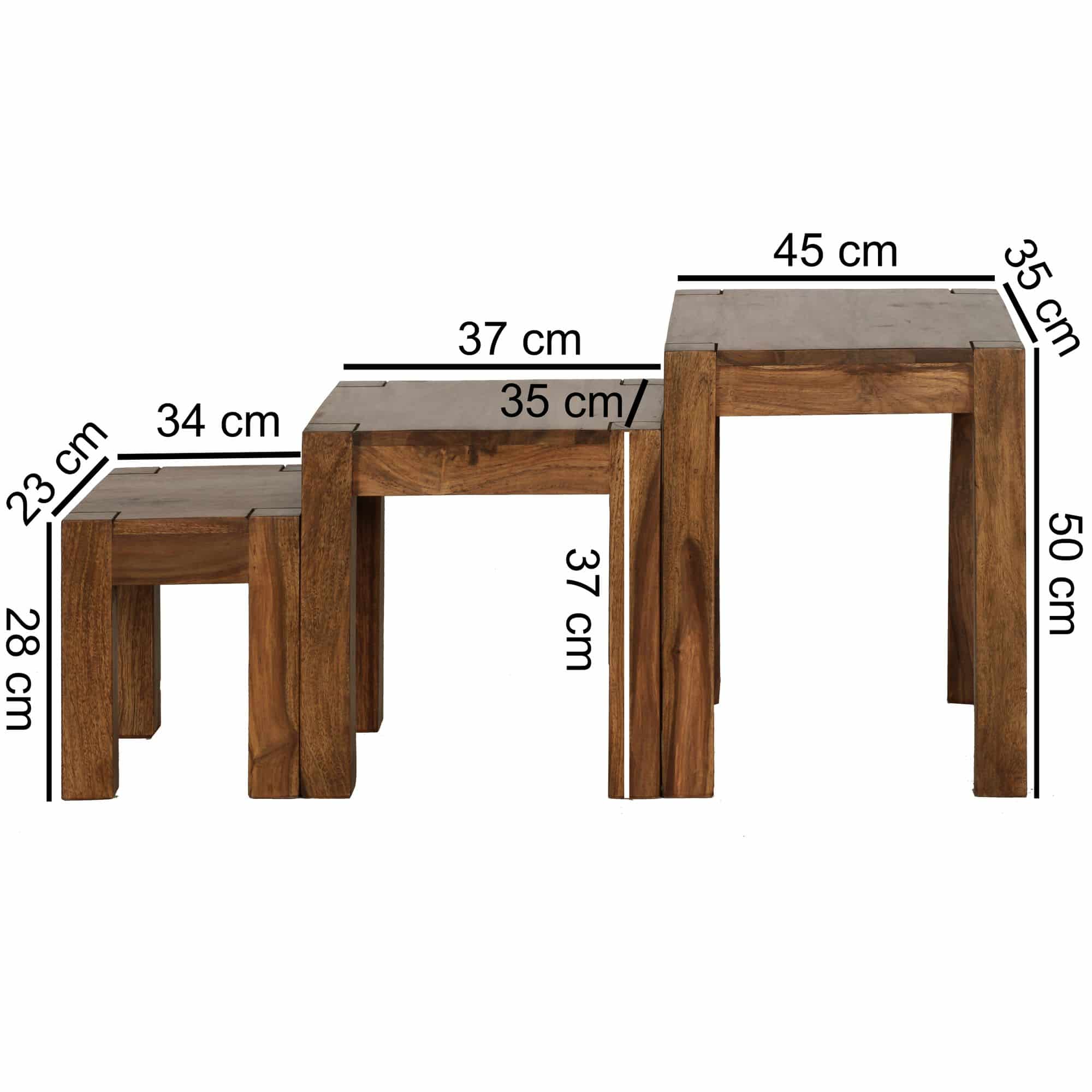 31317-WOHNLING-3er-Set-Satztisch-MUMBAI-Massiv-Ho_5 3er Set Satztisch Massiv-Holz Sheesham Wohnzimmer-Tisch Landhaus-Stil Beistelltisch dunkel-braun Naturholz