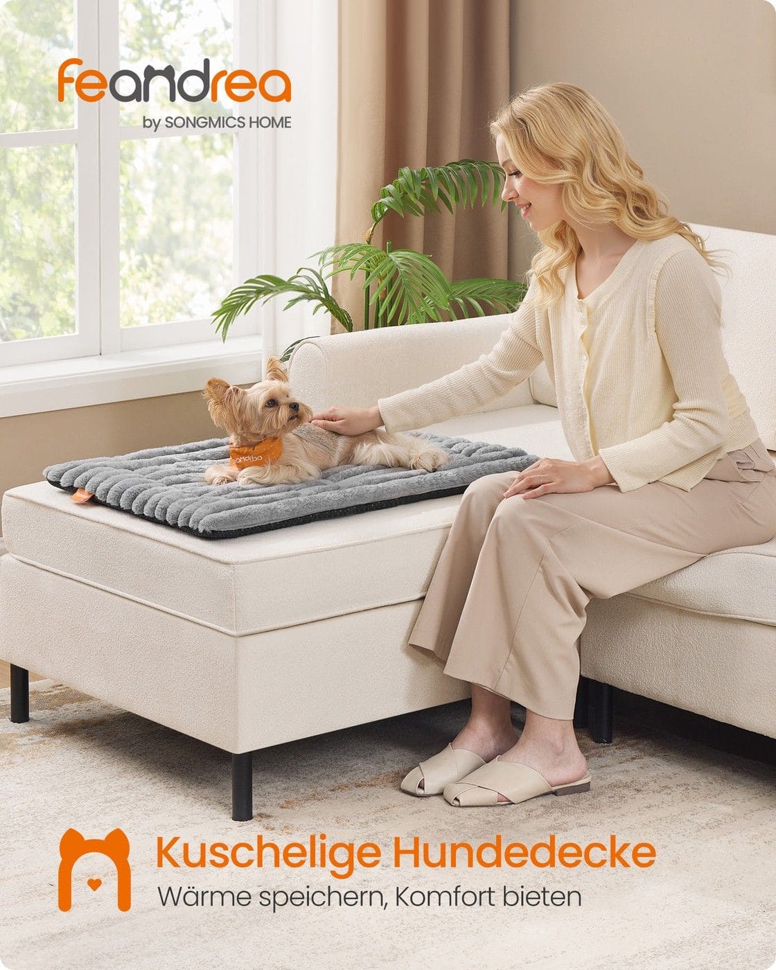 Hundedecke S 75 x 50 cm maschinenwaschbar taubengrau
