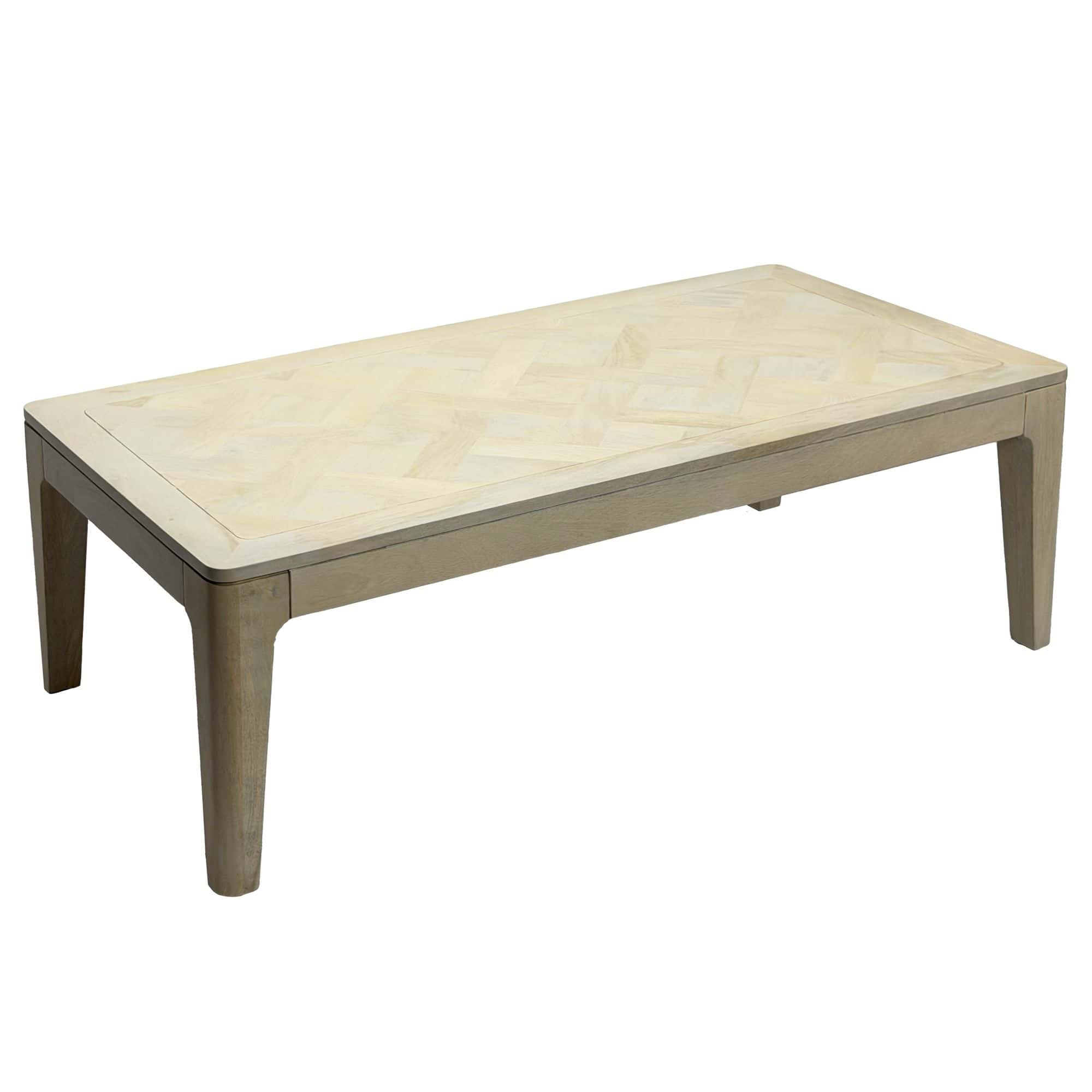 Couchtisch 120 x 60 cm Massivholz Mango white wash - Wohnzimmertisch Rechteckig - Sofatisch Modern Holz - Design Wohnzimmer Tisch Handmade