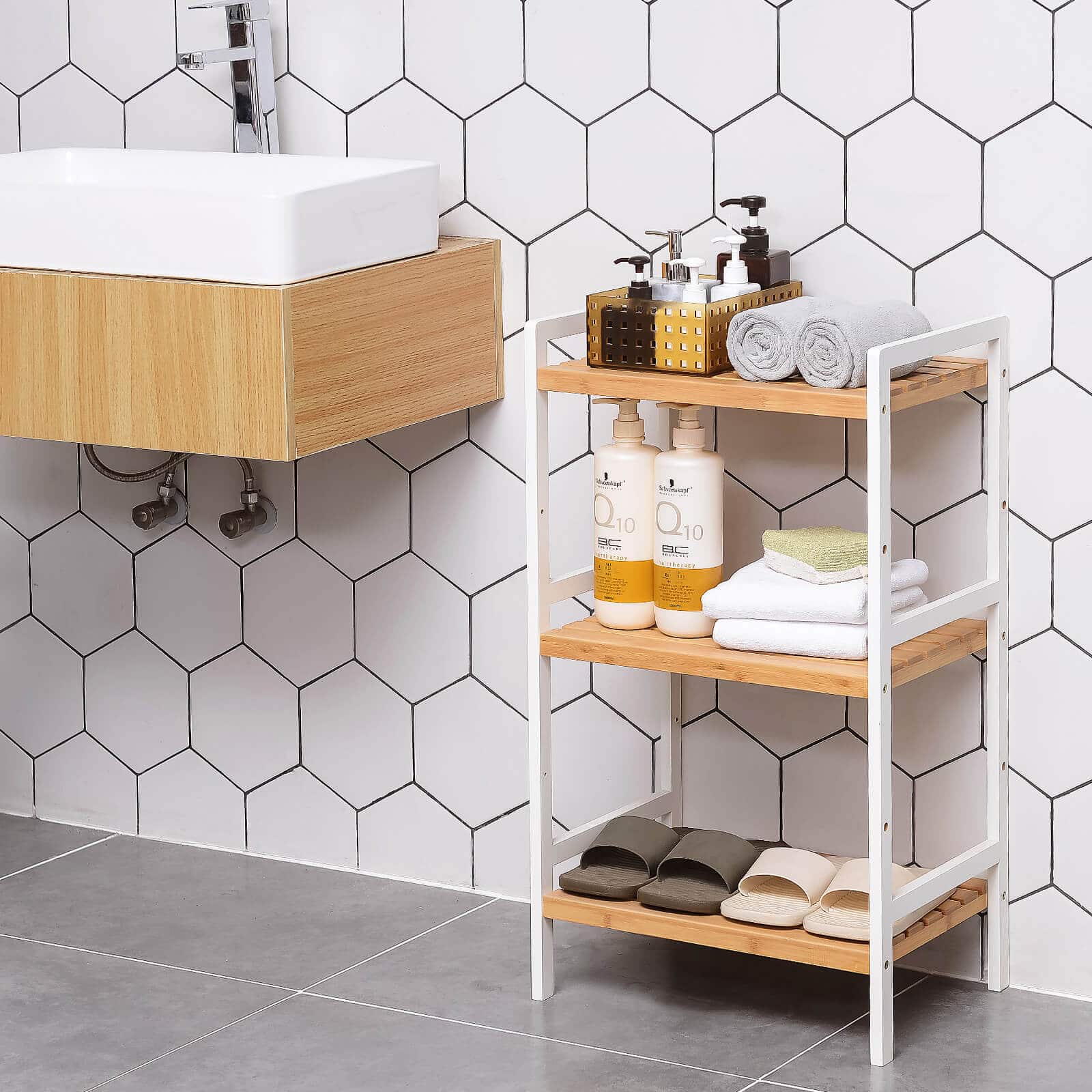 Standregal aus Bambus Weiß-Naturfarbe-BCB73Y Standregal aus Bambus Weiß-Naturfarbe-BCB73Y