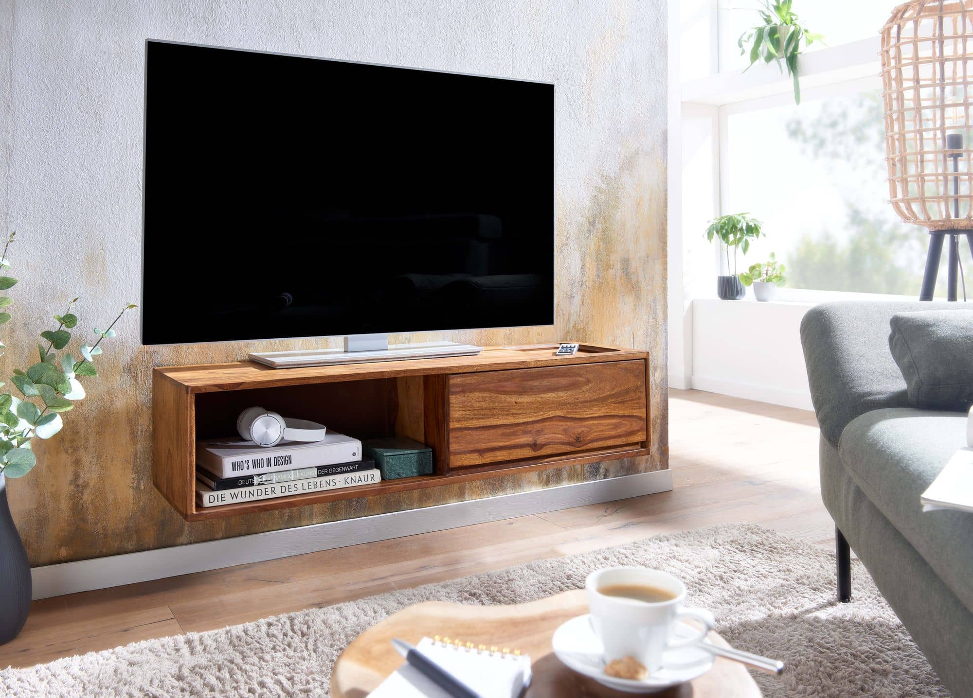 64522-Wohnling-TV-Wandboard-108x35x25-cm-Sheesham-WL6-524-WL6-524_3 Lowboard Hängend Sheesham Massivholz 108x25x34 cm TV-Schrank Braun