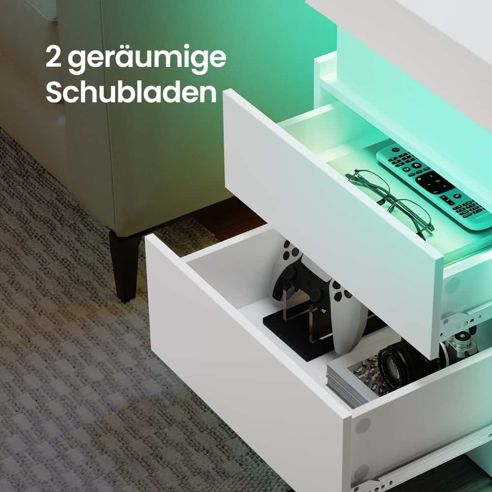 Beistelltisch mit Ladestation, Nachttisch mit Beleuchtung, Steckdosen