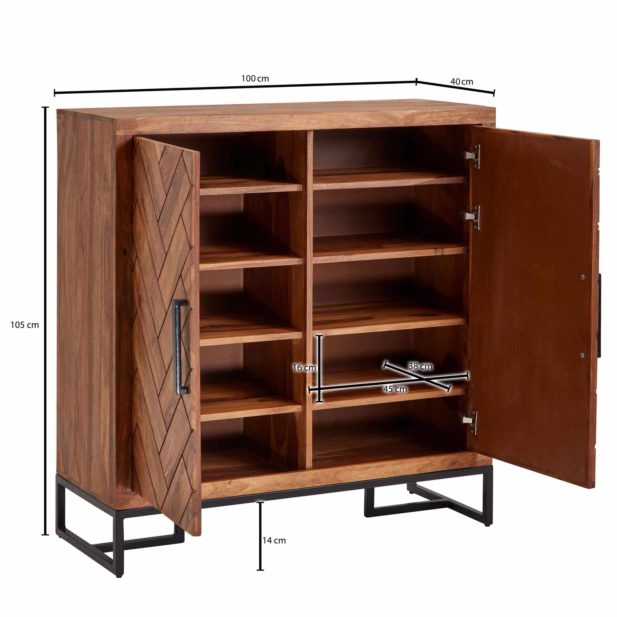 64528-Wohnling-Schuhschrank-105x100x40-cm-Sheesham-WL6-530-WL6-530 Schuhschrank Sheesham Massivholz 100x105x40 cm Schuhregal Geschlossen