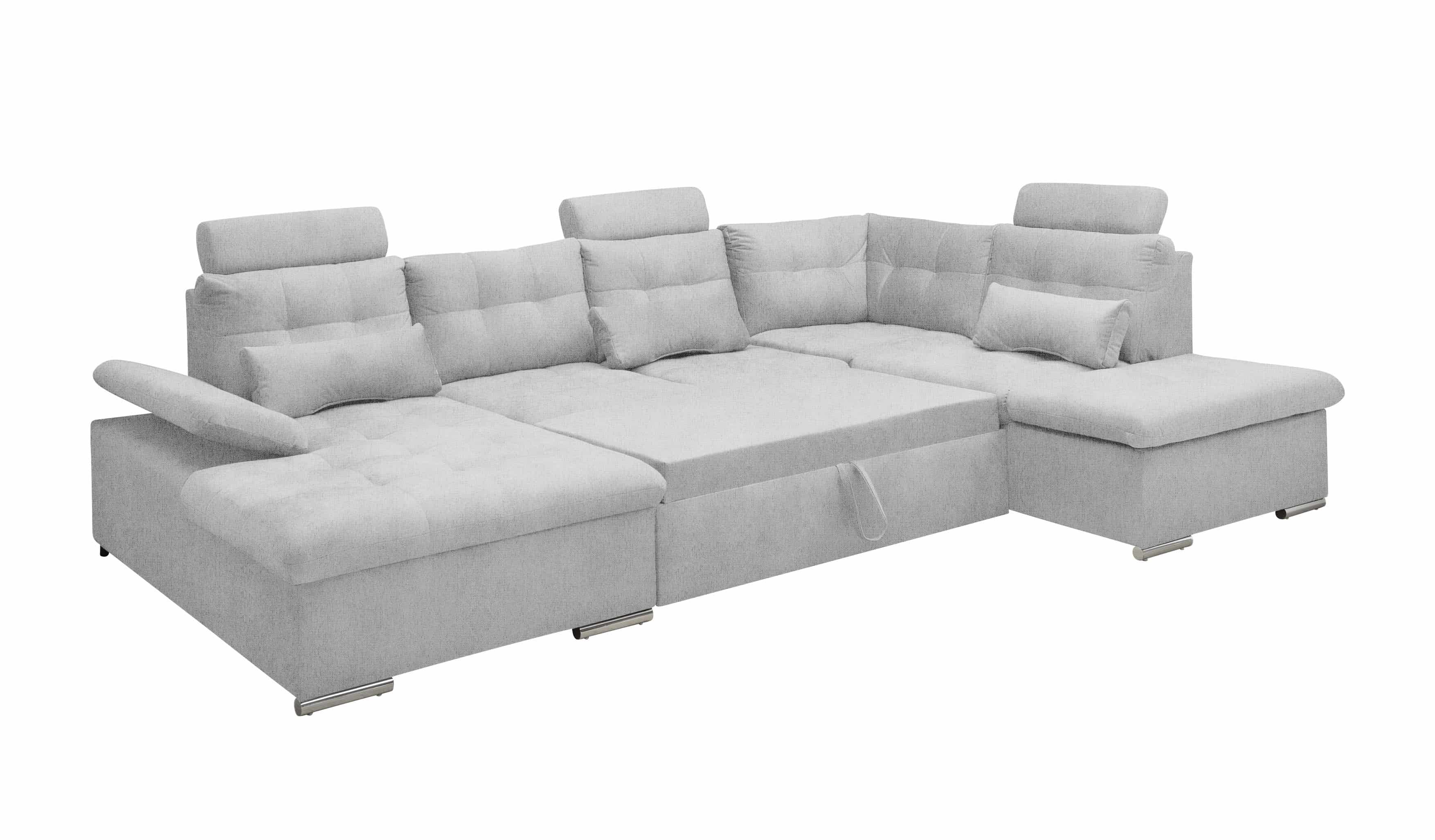 Couch U-Form mit Schlaffunktion und Bettkasten in Hellgrau - Medan XXL Couch U-Form mit Schlaffunktion und Bettkasten in Hellgrau - Medan XXL
