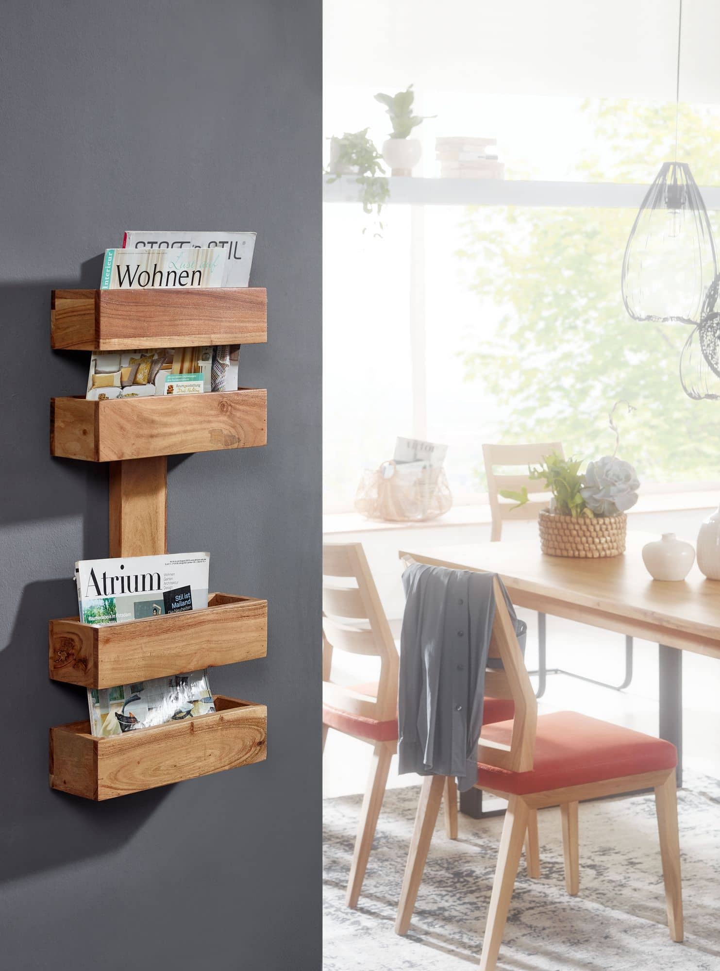 Zeitungsständer MUMBAI Massivholz Akazie 2 Ablagefächer Zeitschriften-Ständer Design Prospekt-Halter Landhausstil Zeitungsständer MUMBAI Massivholz Akazie 2 Ablagefächer Zeitschriften-Ständer Design Prospekt-Halter Landhausstil