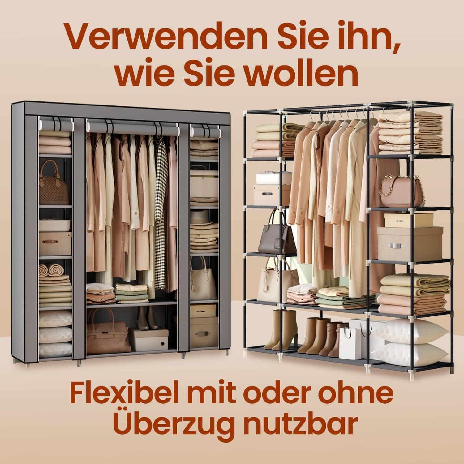Kleiderschrank, Stoffschrank, mit Überzug aus Vliesstoff, mit Kleiderstange Kleiderschrank, Stoffschrank, mit Überzug aus Vliesstoff, mit Kleiderstange
