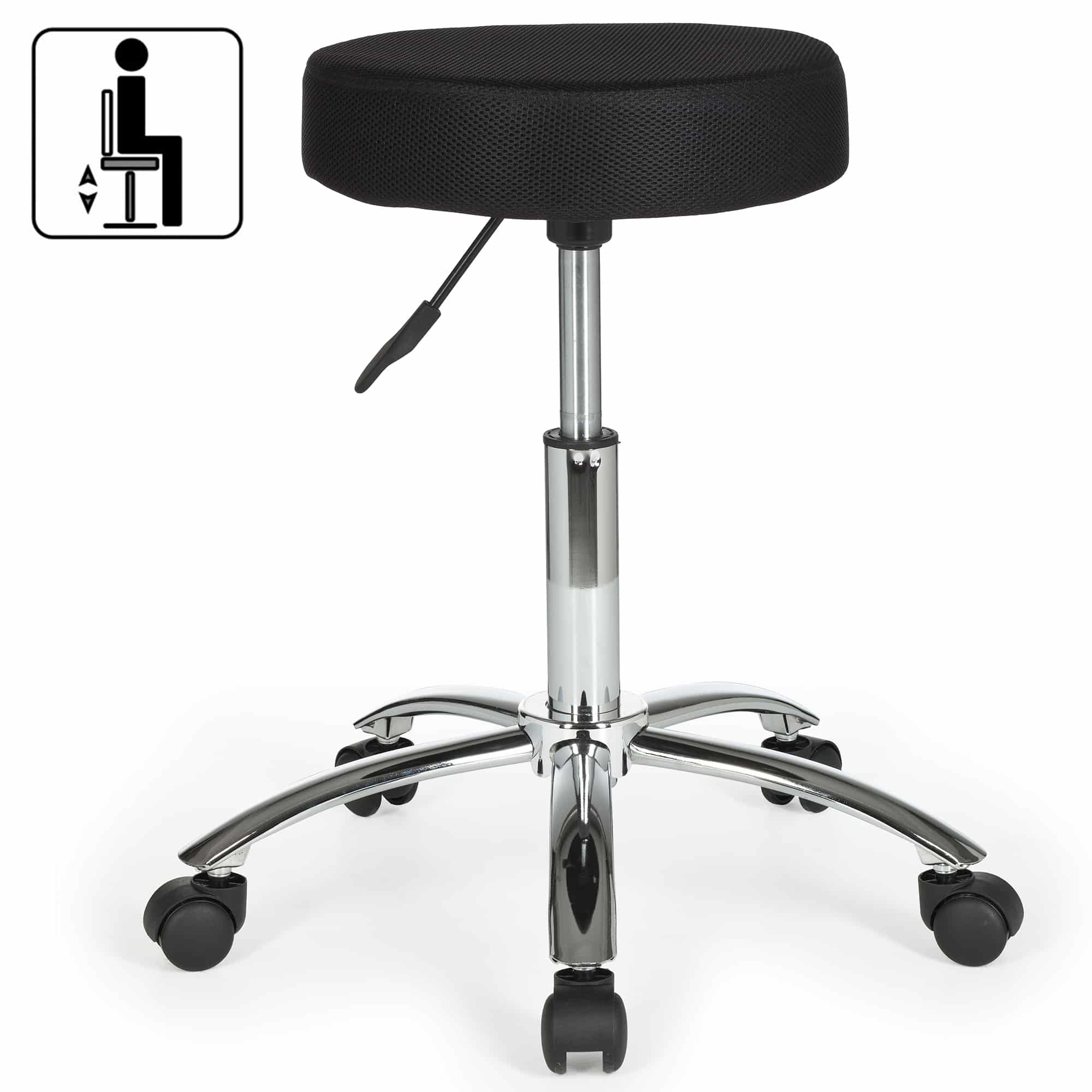 Hocker Design Arbeitshocker Stoffbezug Schwarz Sitzhocker mit Rollen Rollhocker gepolstert ohne Lehne XL Hocker Design Arbeitshocker Stoffbezug Schwarz Sitzhocker mit Rollen Rollhocker gepolstert ohne Lehne XL