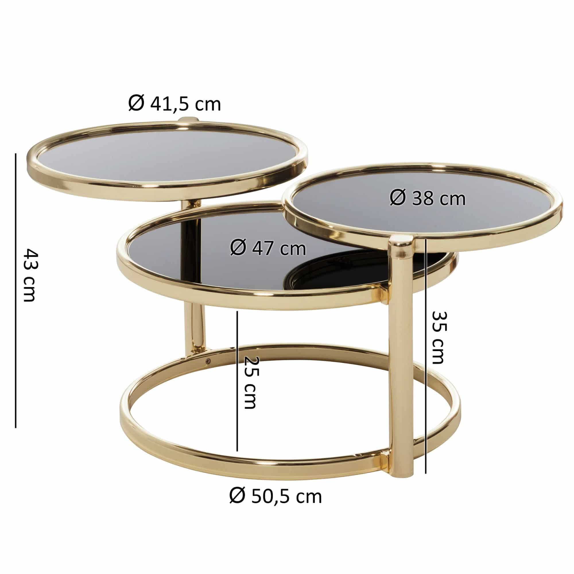 47896-WOHNLING-Couchtisch-SUSI-mit-3-Tischplatten_7 Couchtisch Glas Schwarz Gold – 3 Platten Design Ø 139 cm