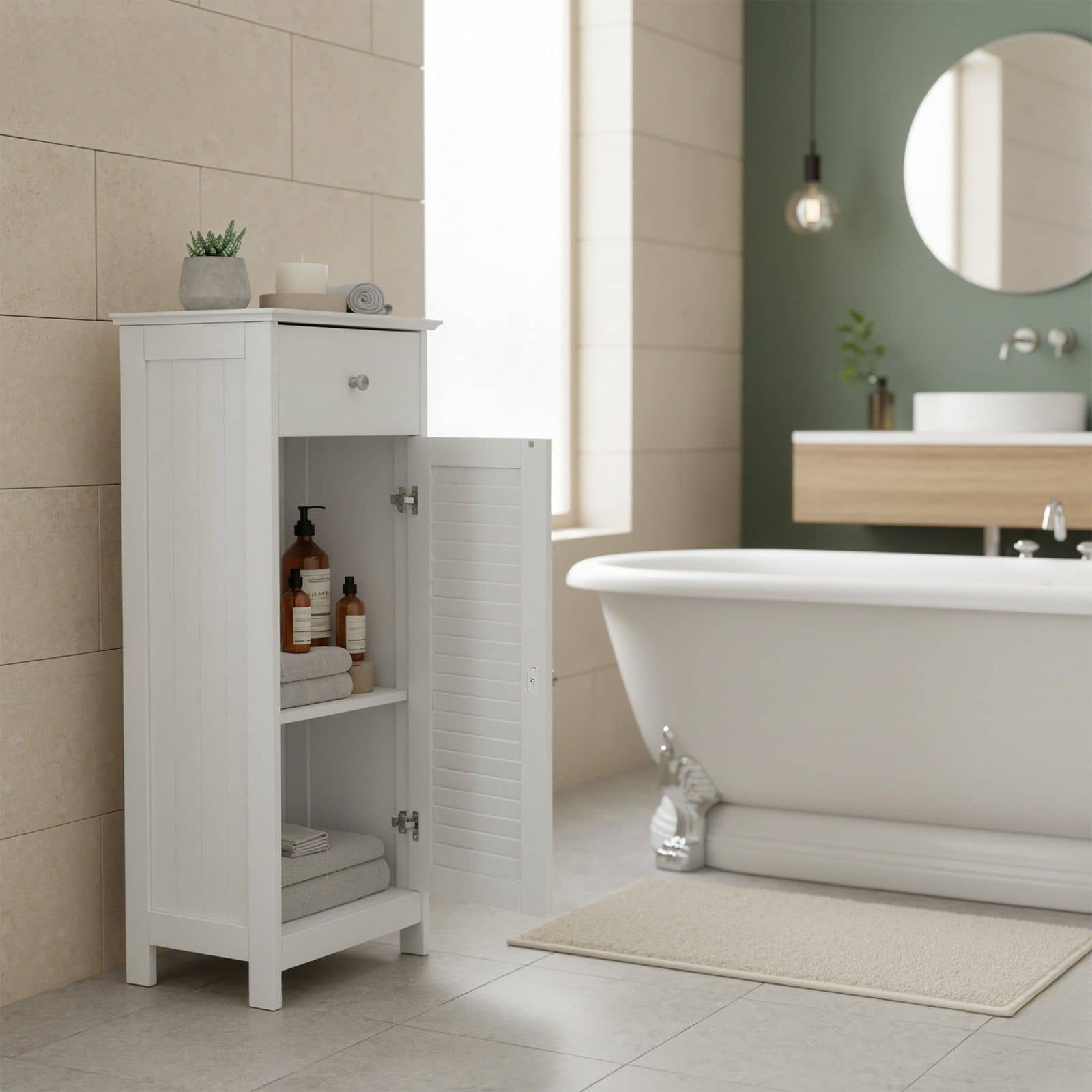 Schmaler Badschrank, Aufbewahrungsschrank, mit Schublade