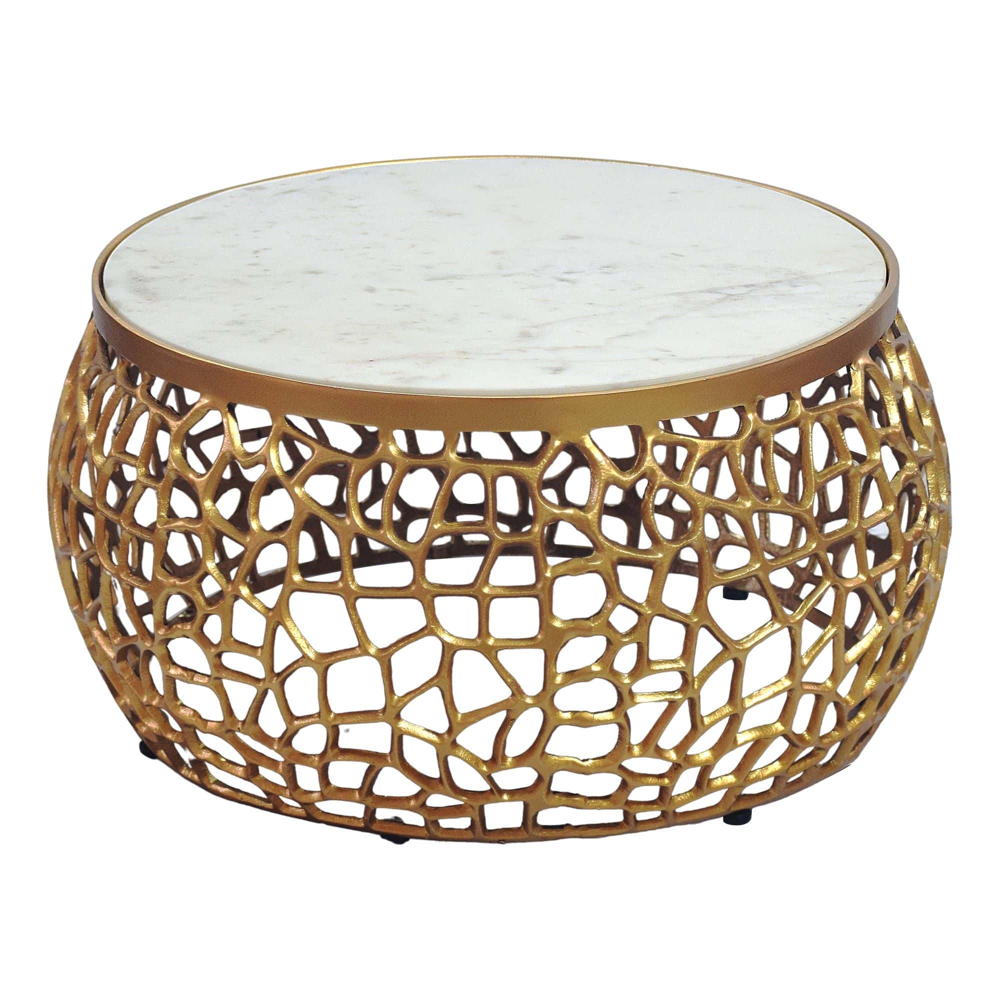 Design Metall Couchtisch Gold mit weißer Marmor Tischplatte 60 cm rund - Aluminium Wohnzimmertisch Modern - Loungetisch Alu Beistelltisch Wohnzimmer Handmade