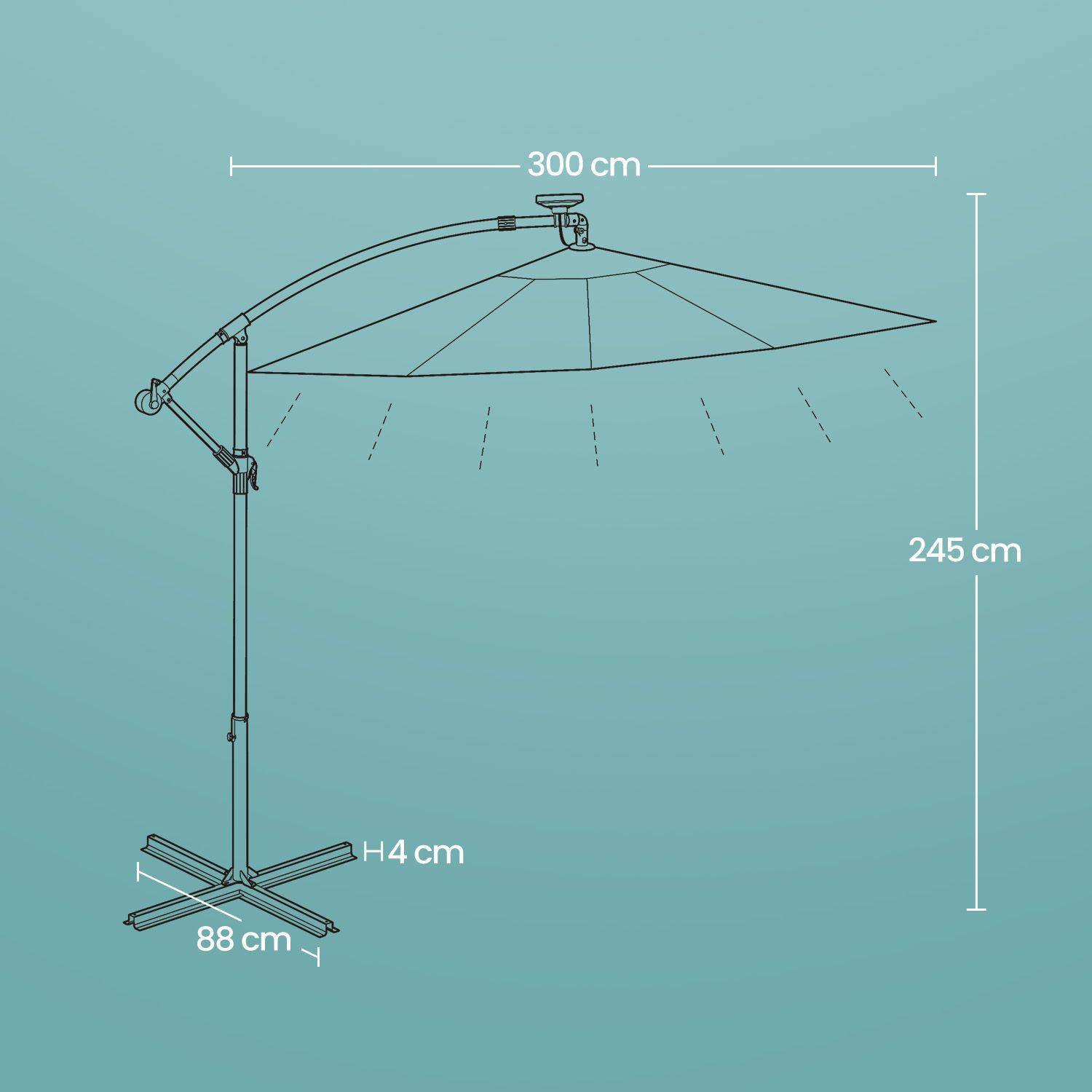 Sonnenschirm mit LED-Solar-Beleuchtung, Ampelschirm 300 cm d, 32 LED-Lämpchen Sonnenschirm mit LED-Solar-Beleuchtung, Ampelschirm 300 cm d, 32 LED-Lämpchen
