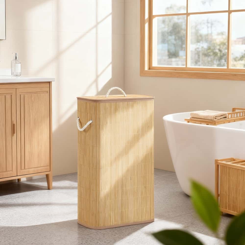Wäschekorb mit Deckel, 60 L, Wäschesammler Bambus Wäschekorb mit Deckel, 60 L, Wäschesammler Bambus