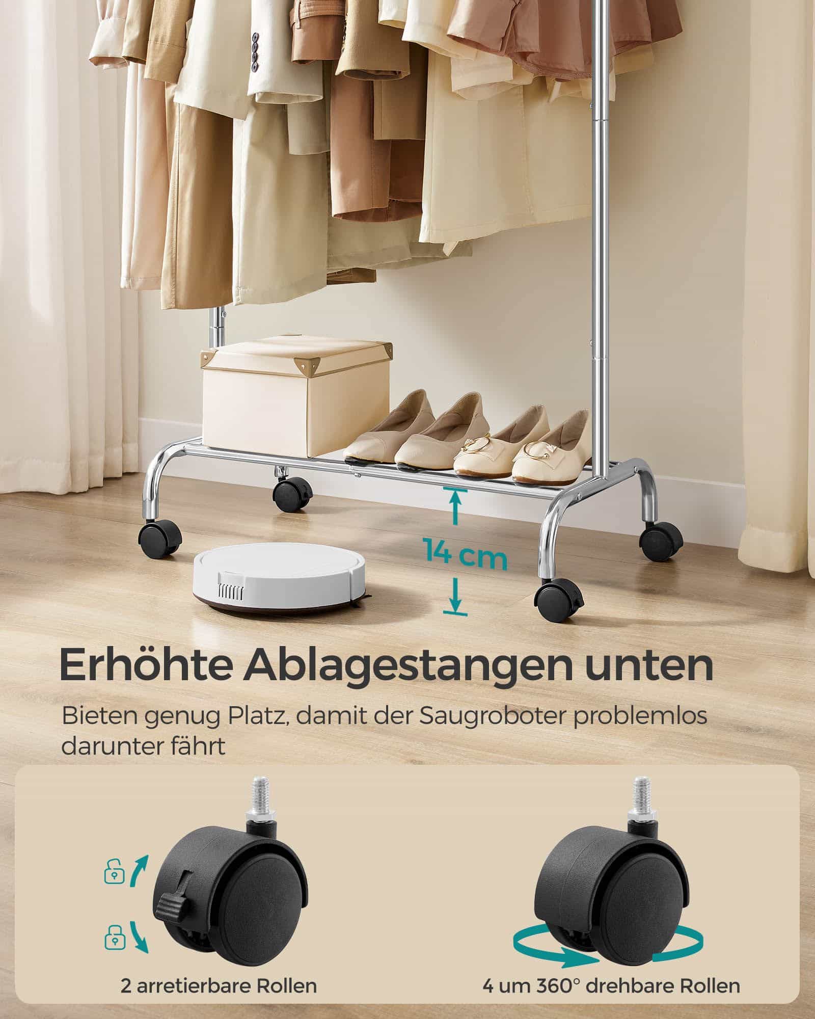 Kleiderständer auf Rollen bis 45 kg belastbar taubengrau Kleiderständer auf Rollen bis 45 kg belastbar taubengrau