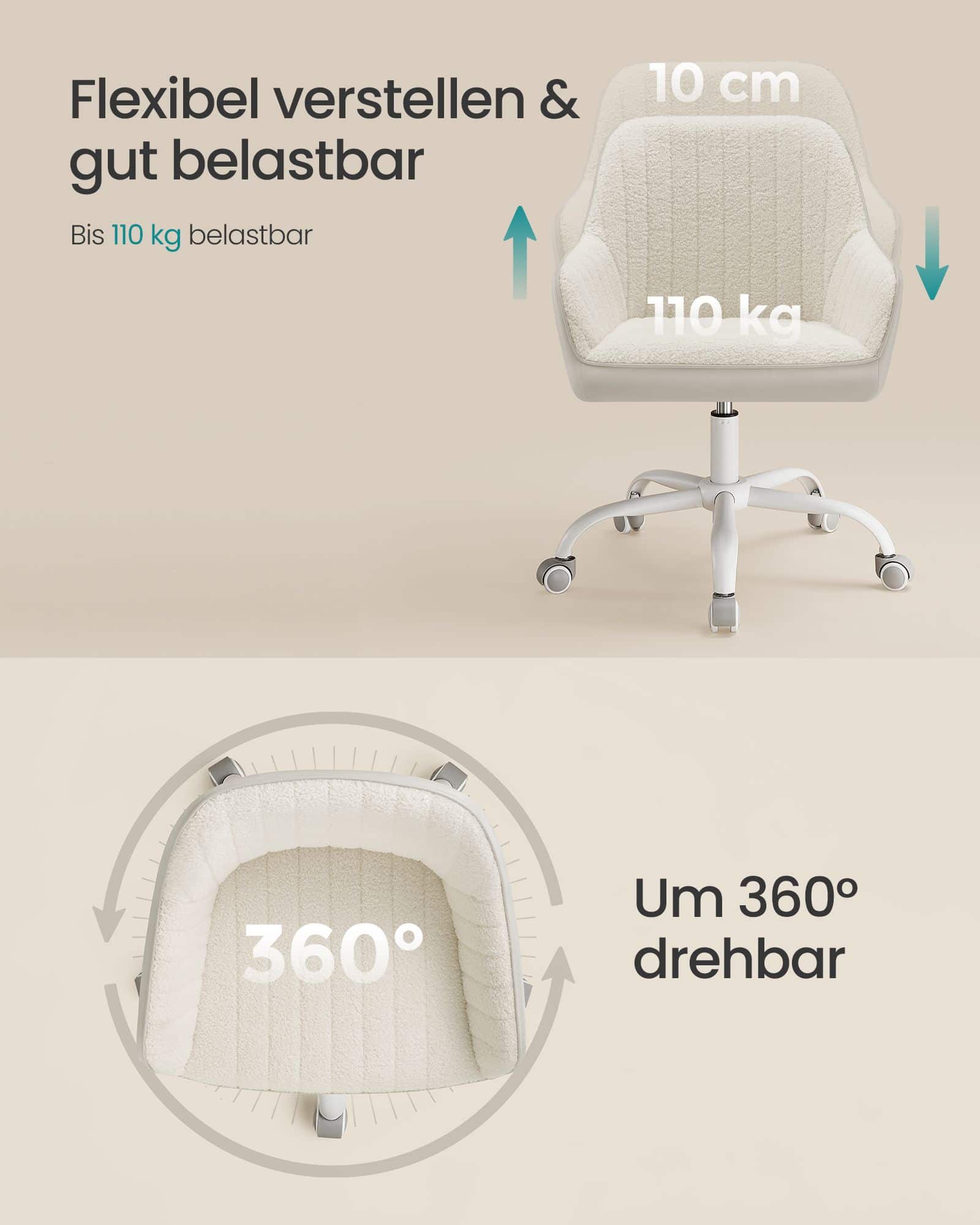 Bürostuhl gepolstert cappuccinobeige-wolkenweiß Bürostuhl gepolstert cappuccinobeige-wolkenweiß