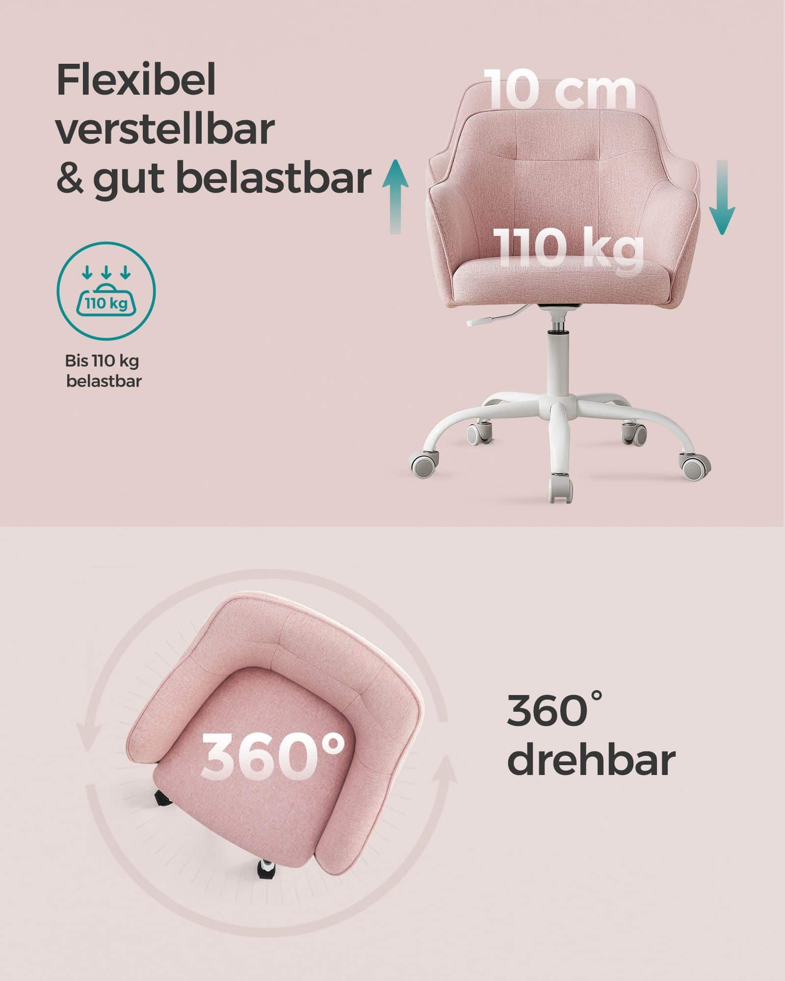 Homeoffice Stuhl höhenverstellbar atmungsaktiver Stoff rosa-B34OBG019P01 Homeoffice Stuhl höhenverstellbar atmungsaktiver Stoff rosa-B34OBG019P01