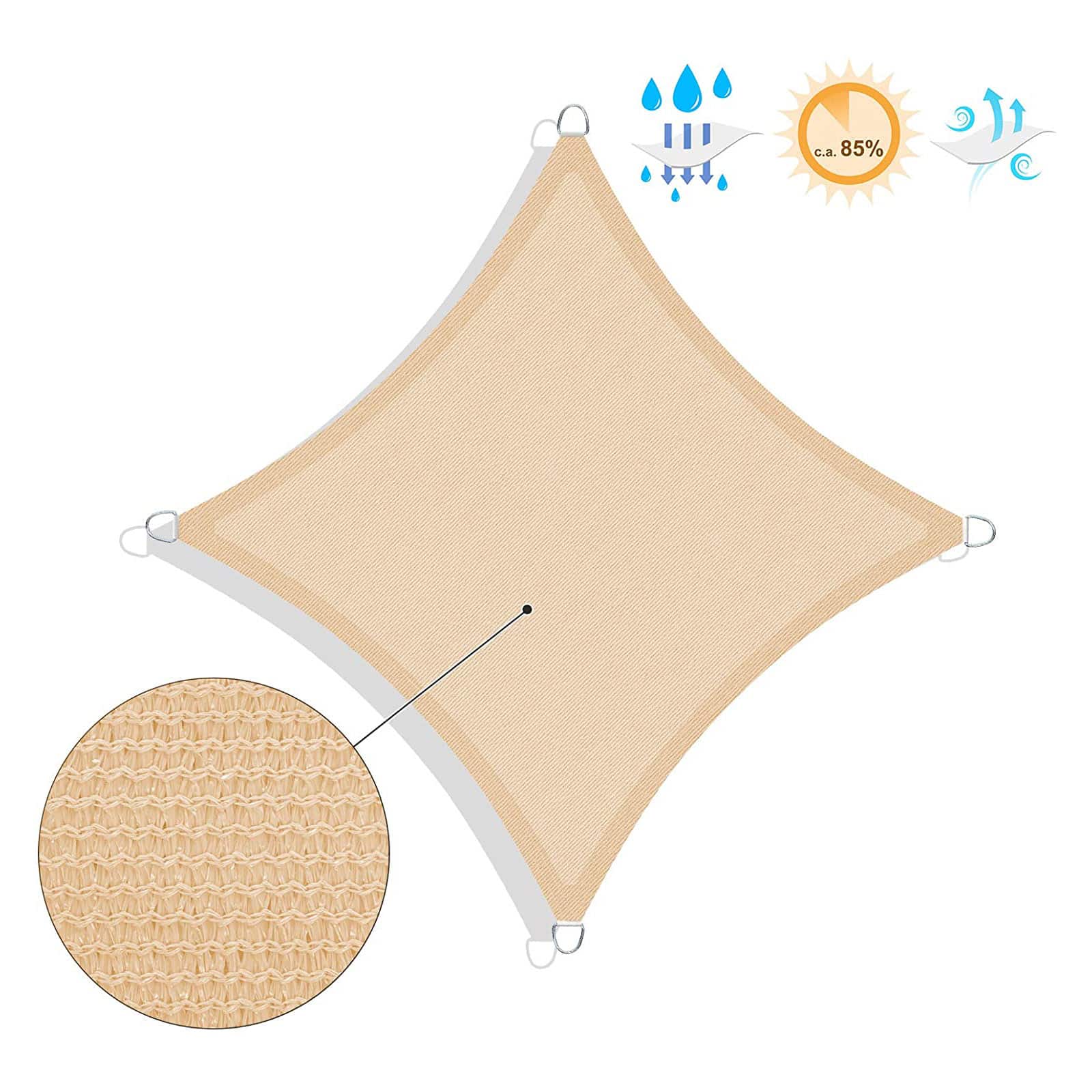 3 x 3 m Sonnensegel aus HDPE-GSS33EYV1 3 x 3 m Sonnensegel aus HDPE-GSS33EYV1