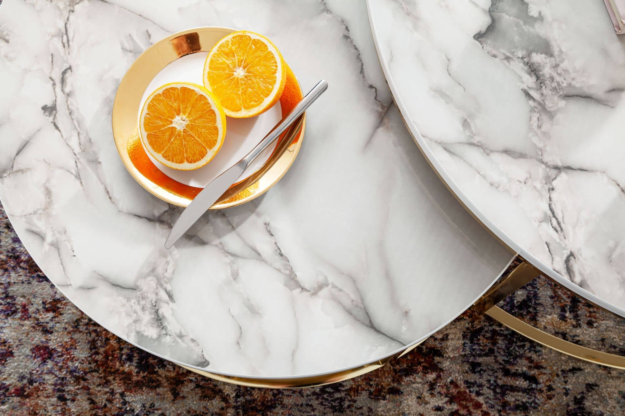 Couchtisch 2er Set Weiß Gold Marmor Optik Sofatisch Rund Modern Couchtisch 2er Set Weiß Gold Marmor Optik Sofatisch Rund Modern