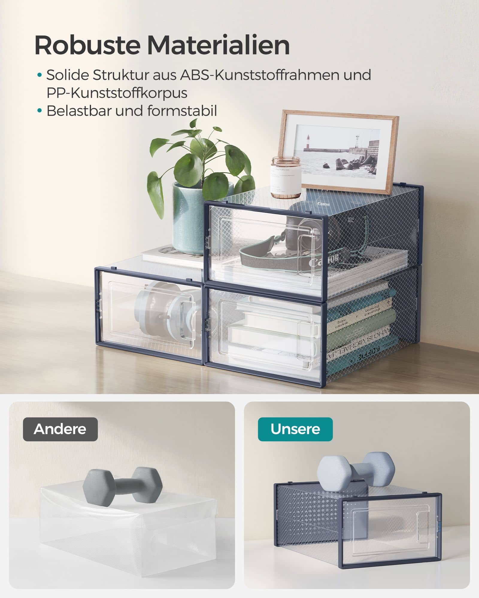 Schuhboxen 18er Set faltbar und stapelbar transparent-anthrazitblau Schuhboxen 18er Set faltbar und stapelbar transparent-anthrazitblau