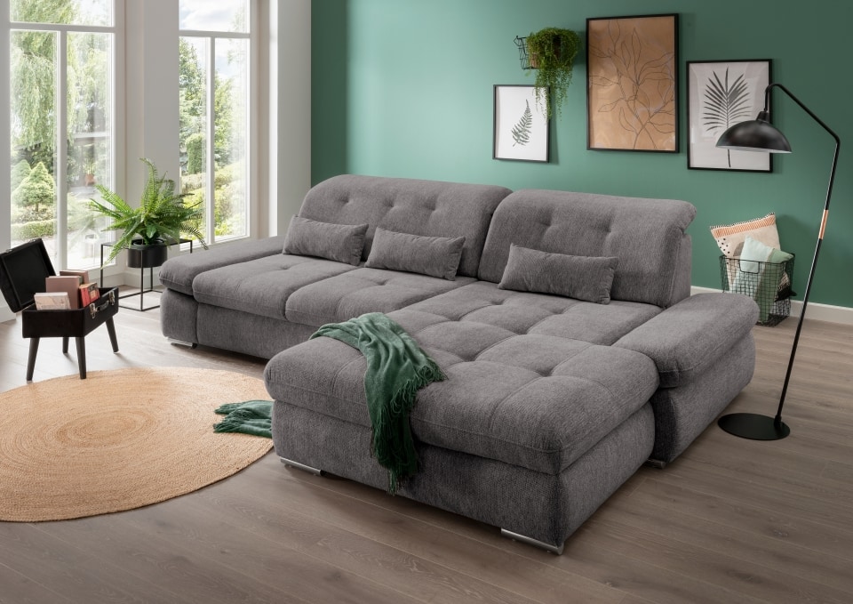 Multifunktionales Ecksofa Dalida mit Schlaffunktion, Sitztiefenverstellung und verstellbaren Kopfteilen von Benformato