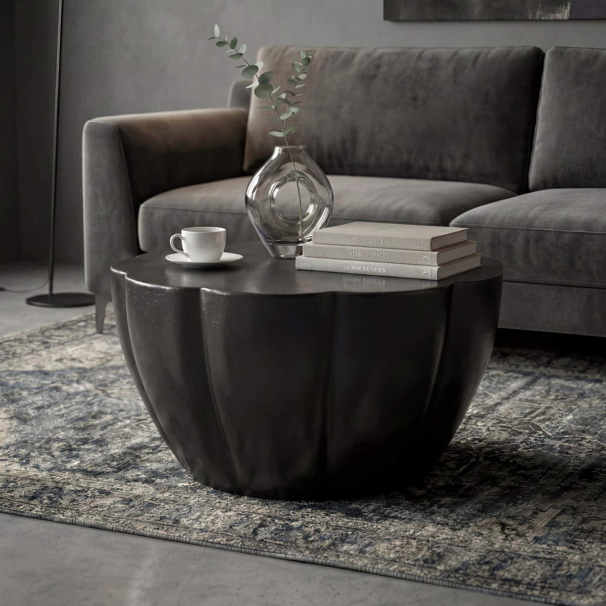 Couchtisch Aluminium 60cm Blütenform Schwarz - Runder Wohnzimmertisch - Design Sofatisch - Moderner Loungetisch - Beistelltisch Wohnzimmer Handmade