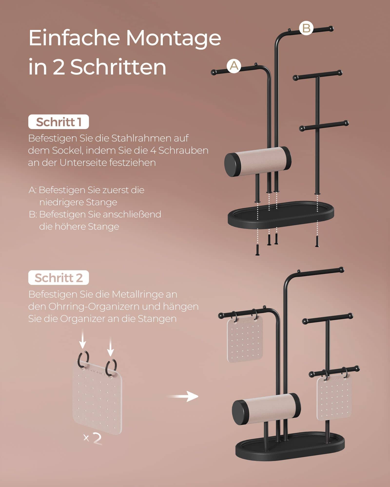 Schmuckständer mit 4 Hängestangen aus Metall tintenschwarz Schmuckständer mit 4 Hängestangen aus Metall tintenschwarz