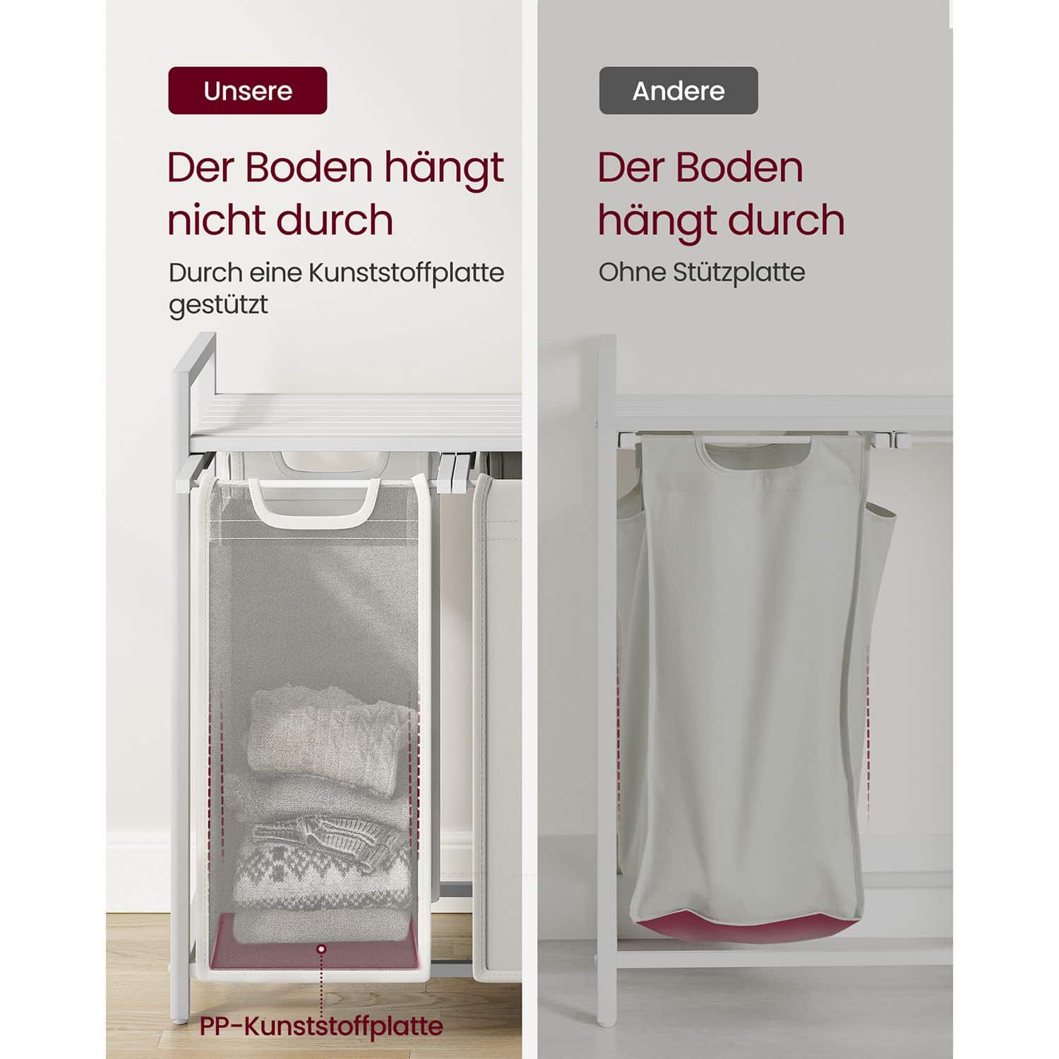 Wäschekorb 3 x 38 L mit 1 Ablage weiß-B34BLH301W01 Wäschekorb 3 x 38 L mit 1 Ablage weiß-B34BLH301W01