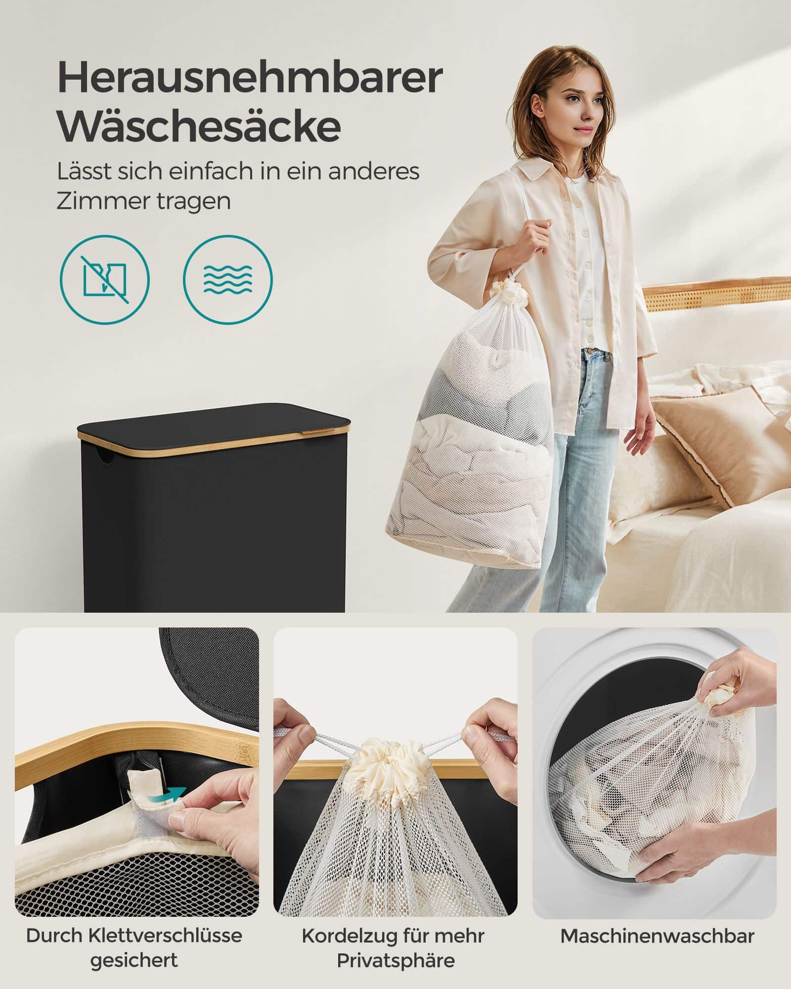 Wäschekorb 2 Fächer mit Deckel tintenschwarz Wäschekorb 2 Fächer mit Deckel tintenschwarz