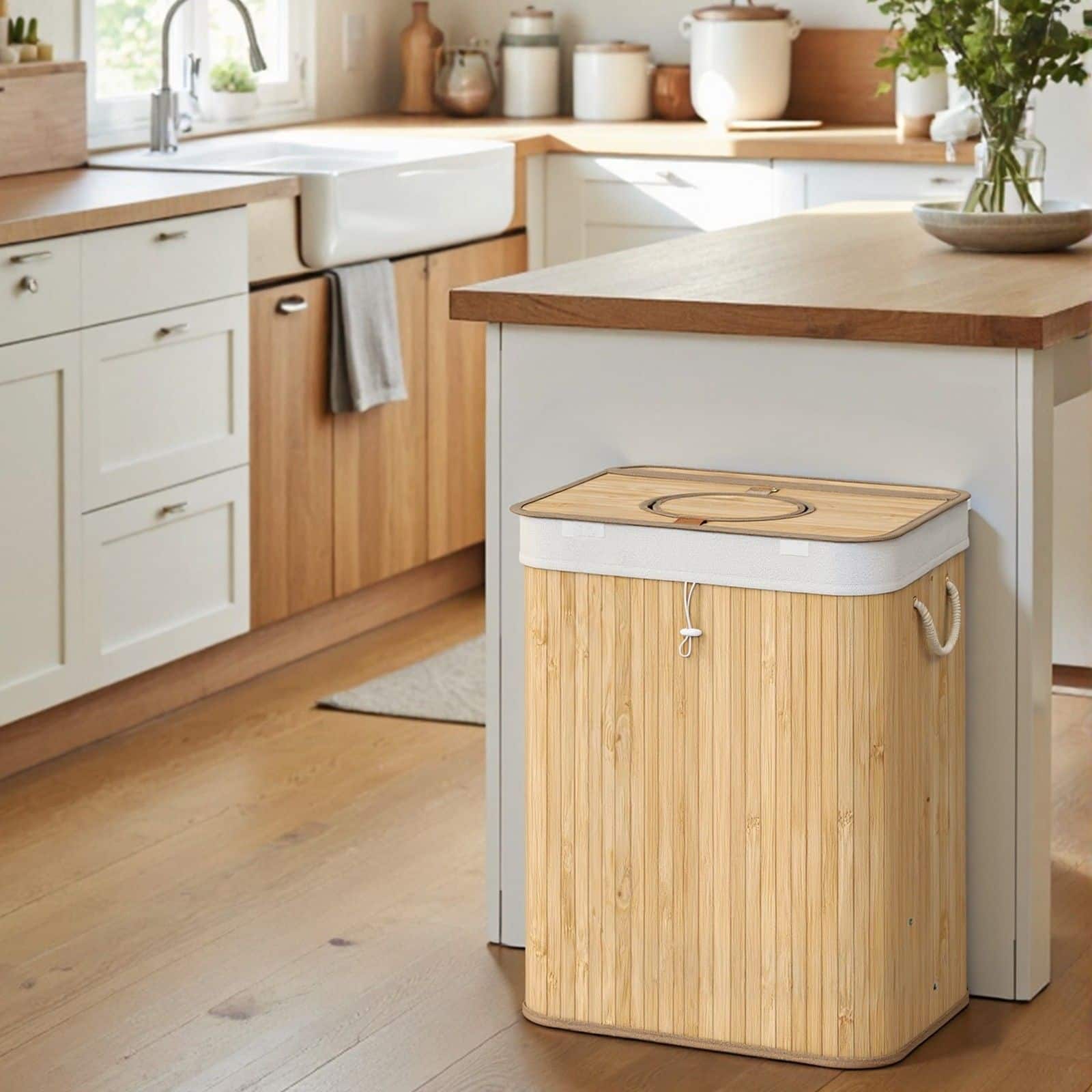 Pfandflaschen-Sammelbehälter, 95 L Pfandflaschen-Behälter, Bambus