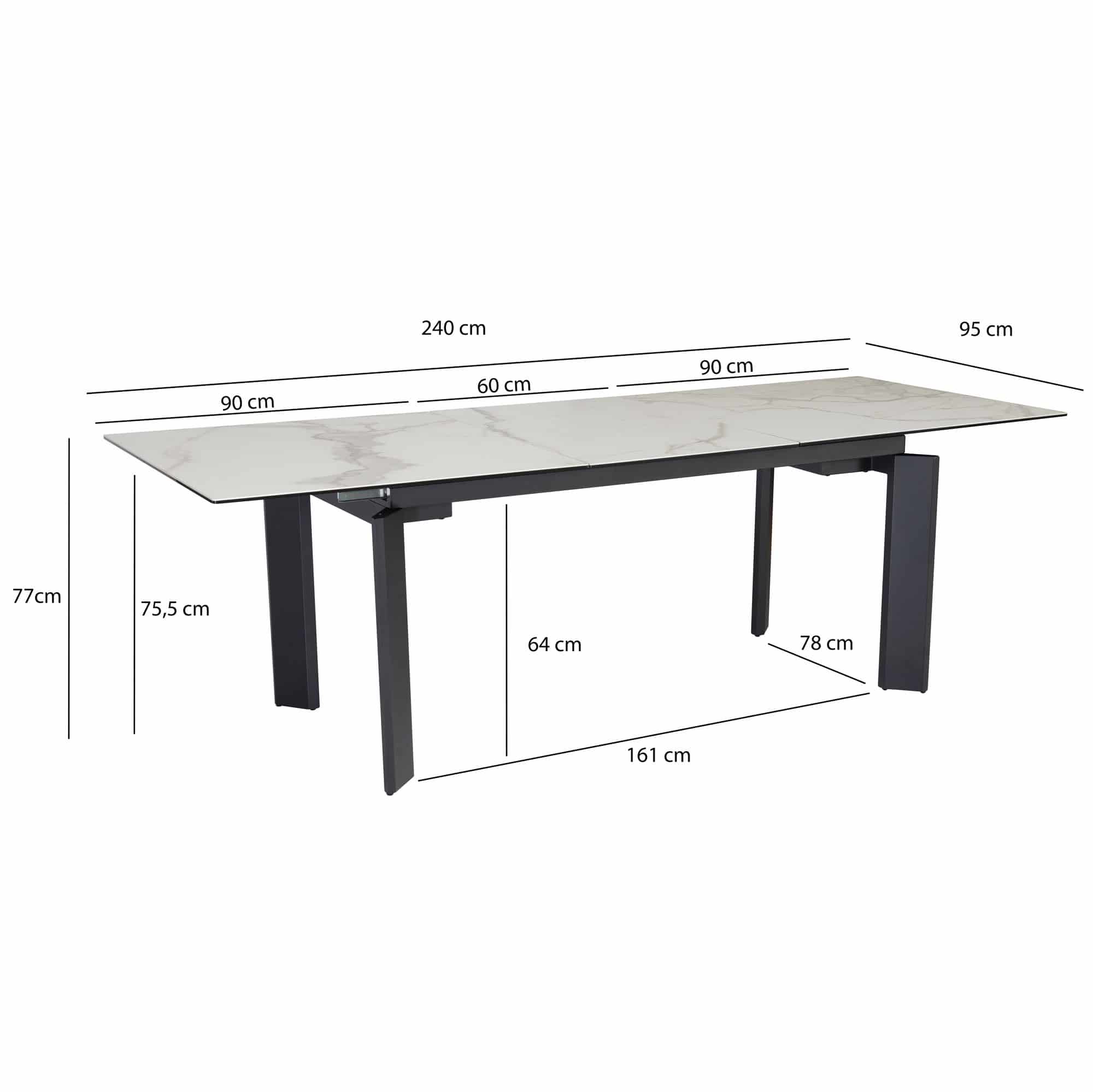 Esszimmertisch 180x95x77 cm Glas Keramik Esstisch Weiß Marmor-Optik Esszimmertisch 180x95x77 cm Glas Keramik Esstisch Weiß Marmor-Optik