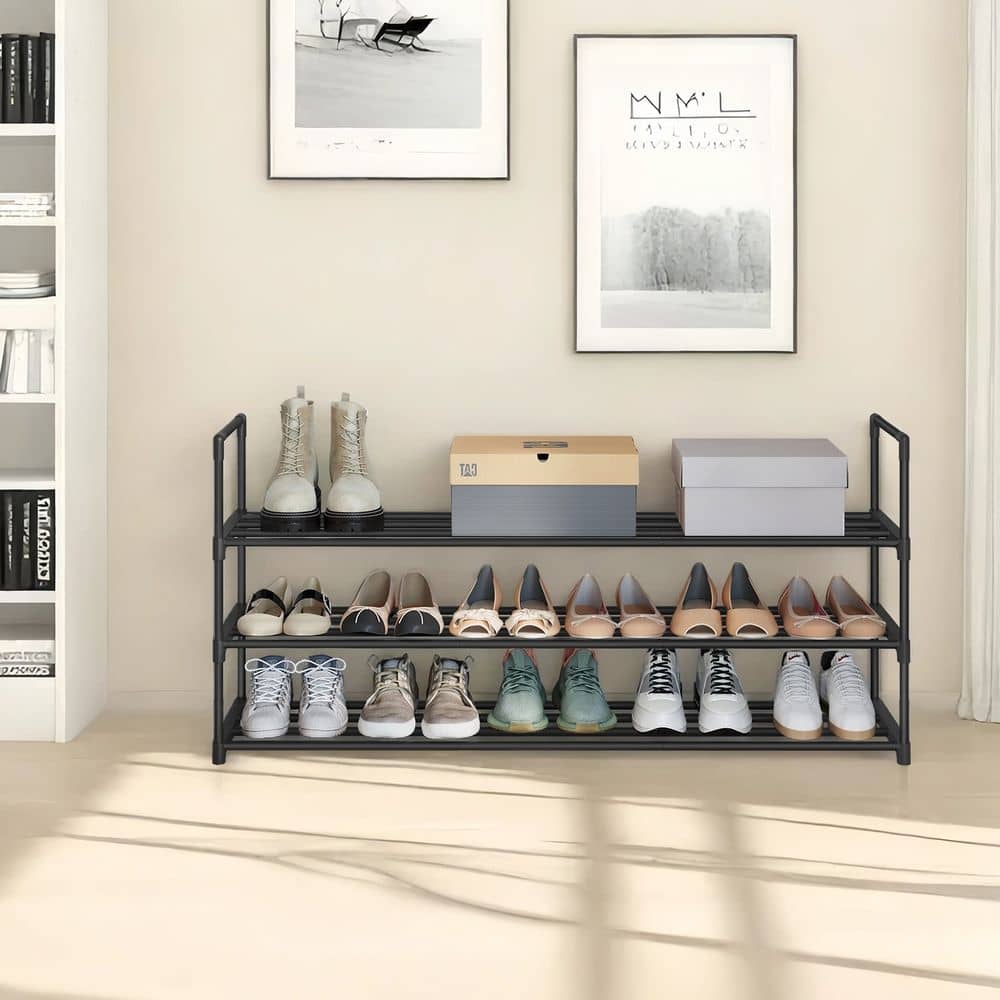 Schuhregal mit 3 Ebenen, Schuhständer aus Metall, Schuhaufbewahrung