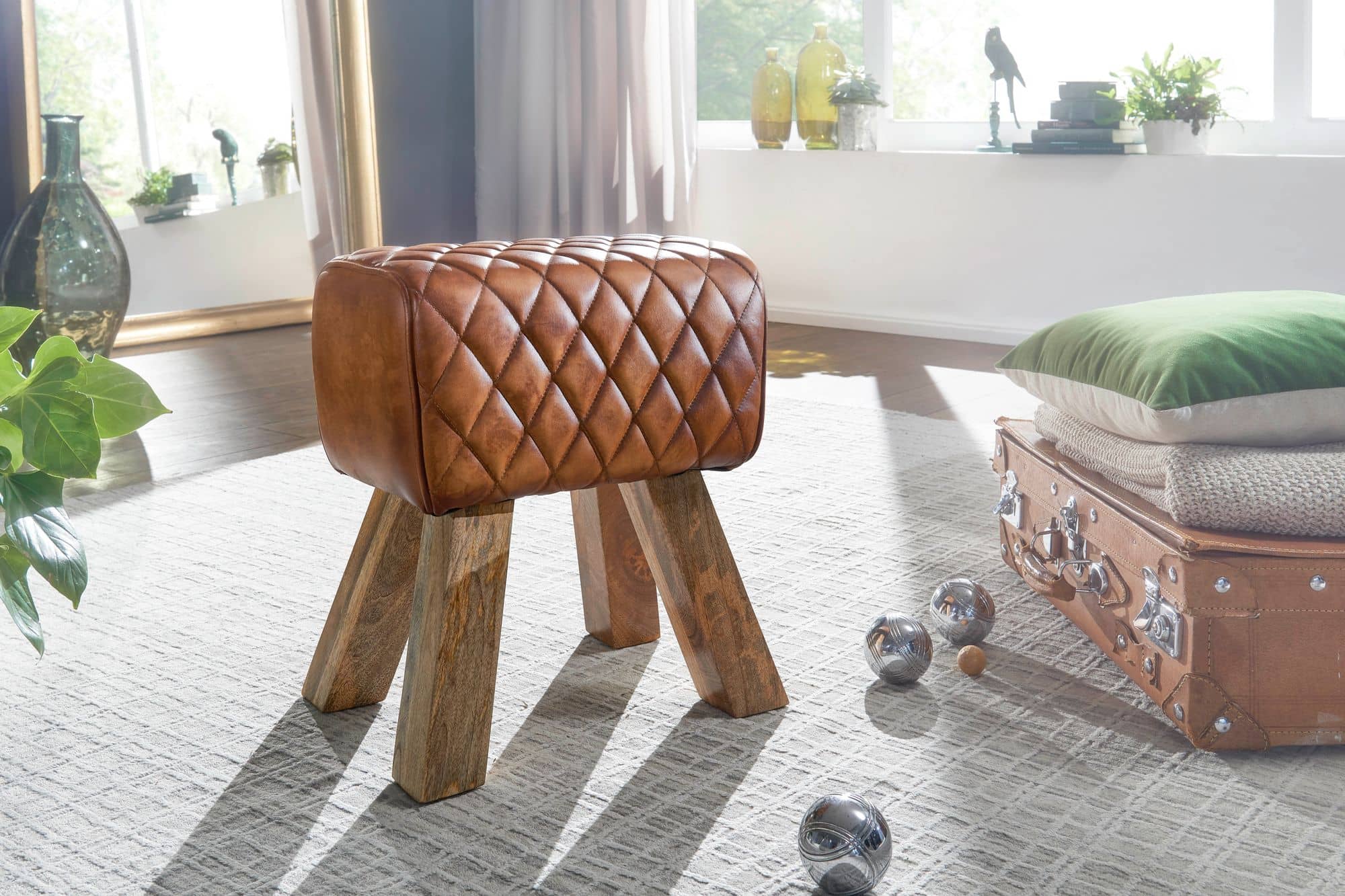 52643-WOHNLING-Sitzbank-40x30x45-cm-WL6-092-WL6-092_23XSfJ0ptzYv1o Eleganter Holzhocker mit Rautenmuster und Echtleder