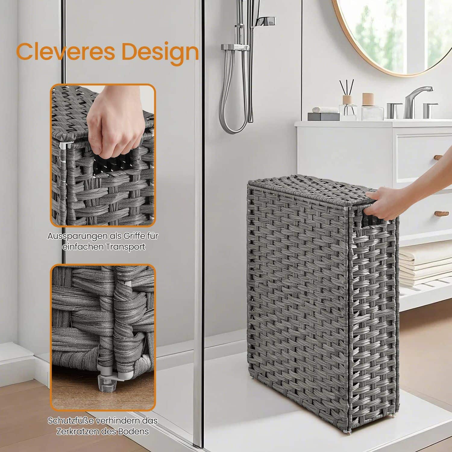 Wäschekorb schmal, Wäschesammler 55 L, mit Deckel und Griffen Wäschekorb schmal, Wäschesammler 55 L, mit Deckel und Griffen