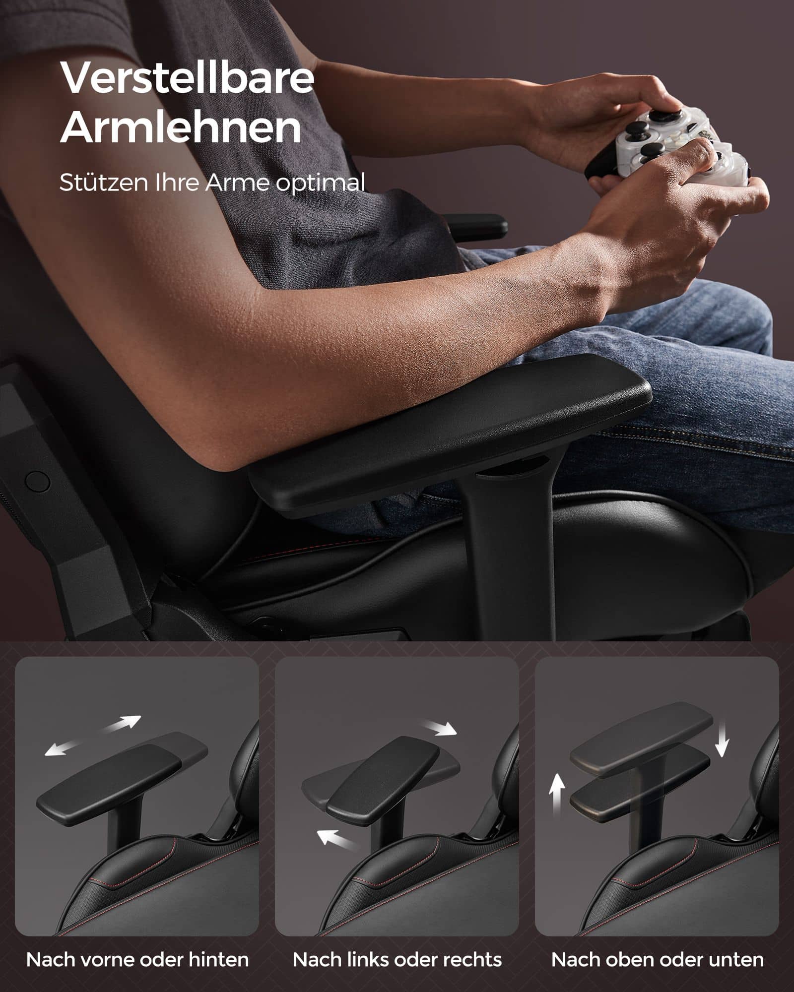 Bürostuhl ergonomisch Armlehnen Kopfkissen schwarz-rot Bürostuhl ergonomisch Armlehnen Kopfkissen schwarz-rot